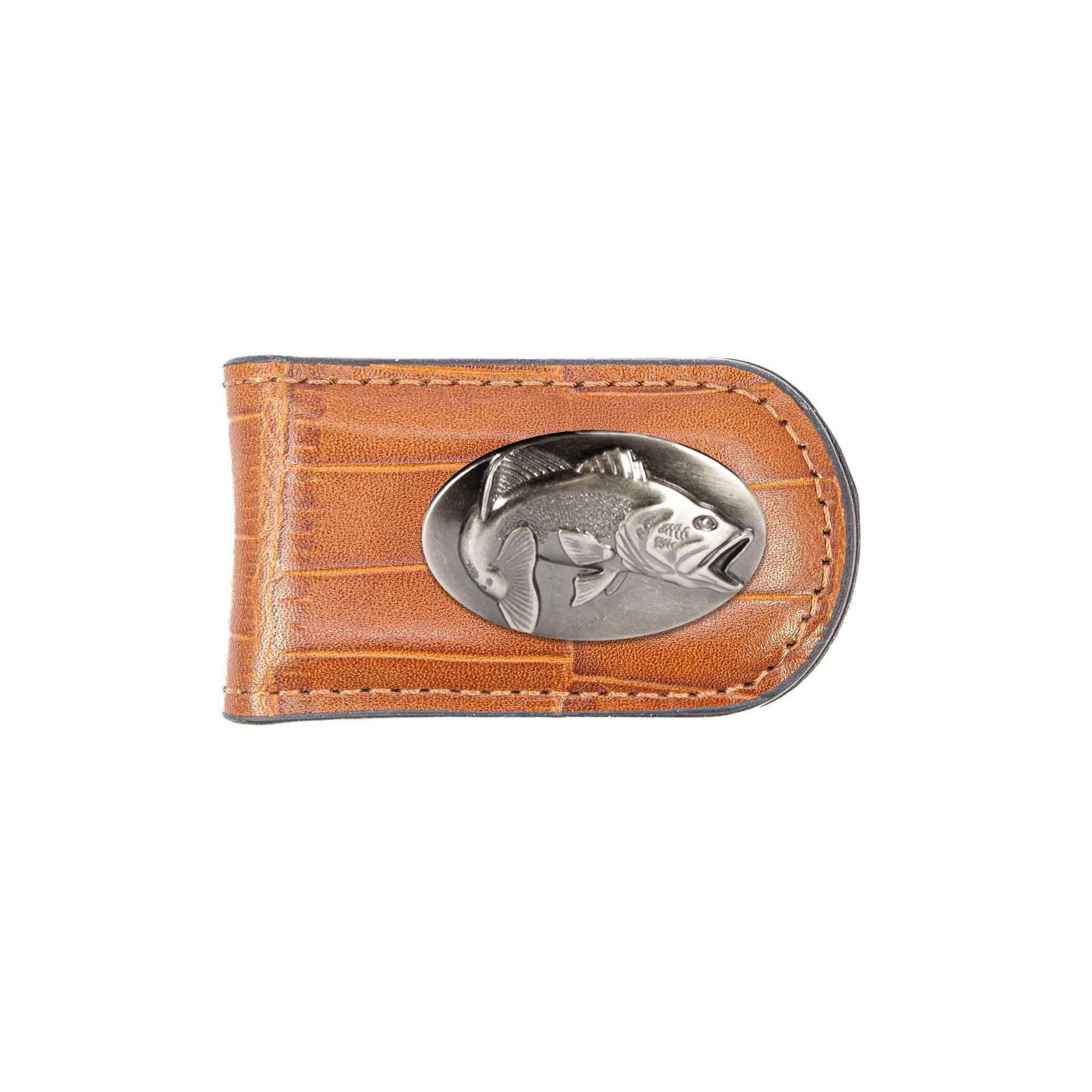 Bass Leather Magnetic Money Clip Wallet: Croc Tan