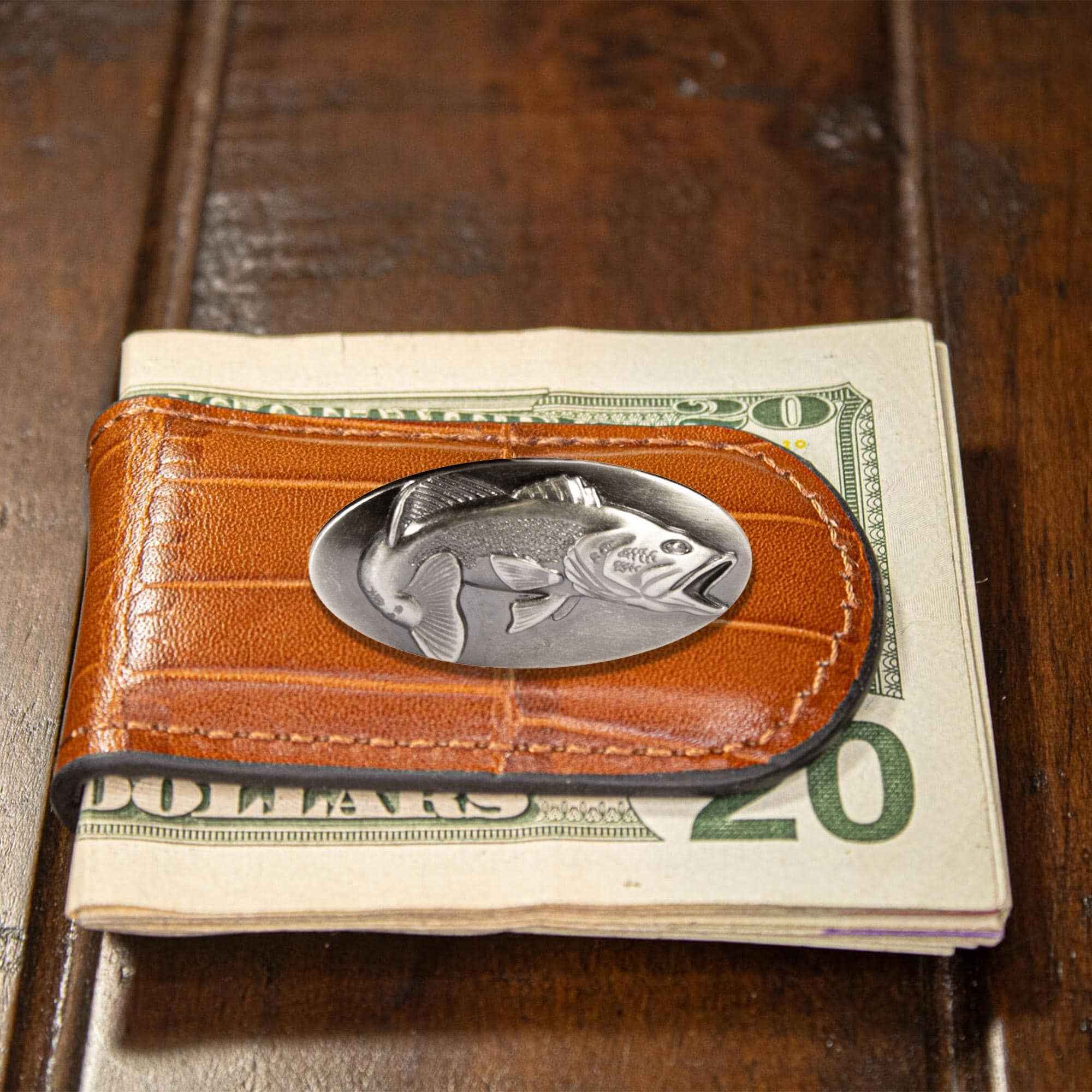 Bass Leather Magnetic Money Clip Wallet: Croc Tan - Image 2