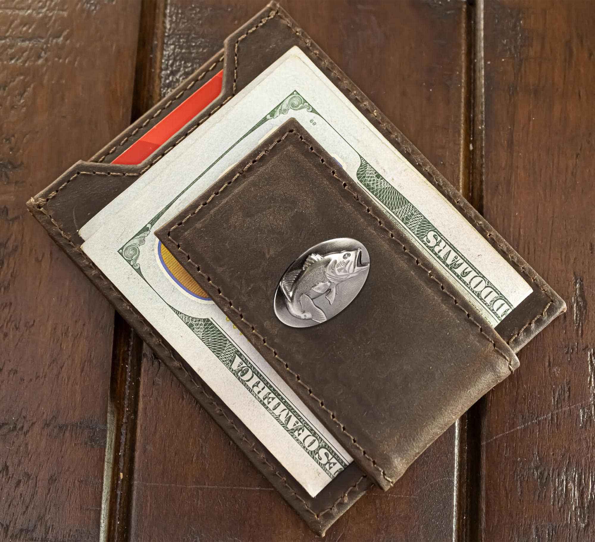 Bass Magnetic Leather Slim Wallet: Crazyhorse Brown - Image 2