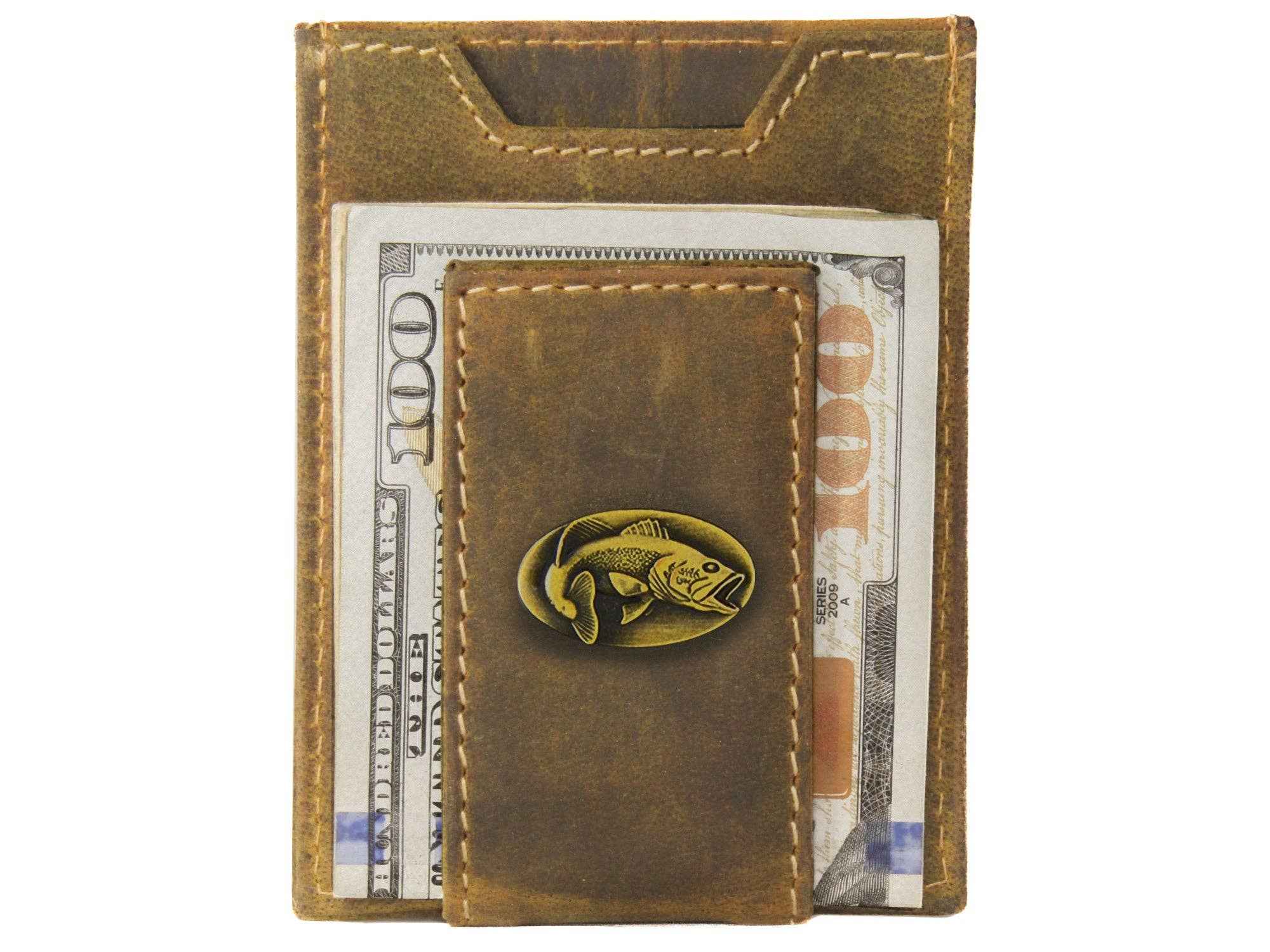 Bass Vintage Tan Leather Magnetic Front Pocket Wallet - Image 2