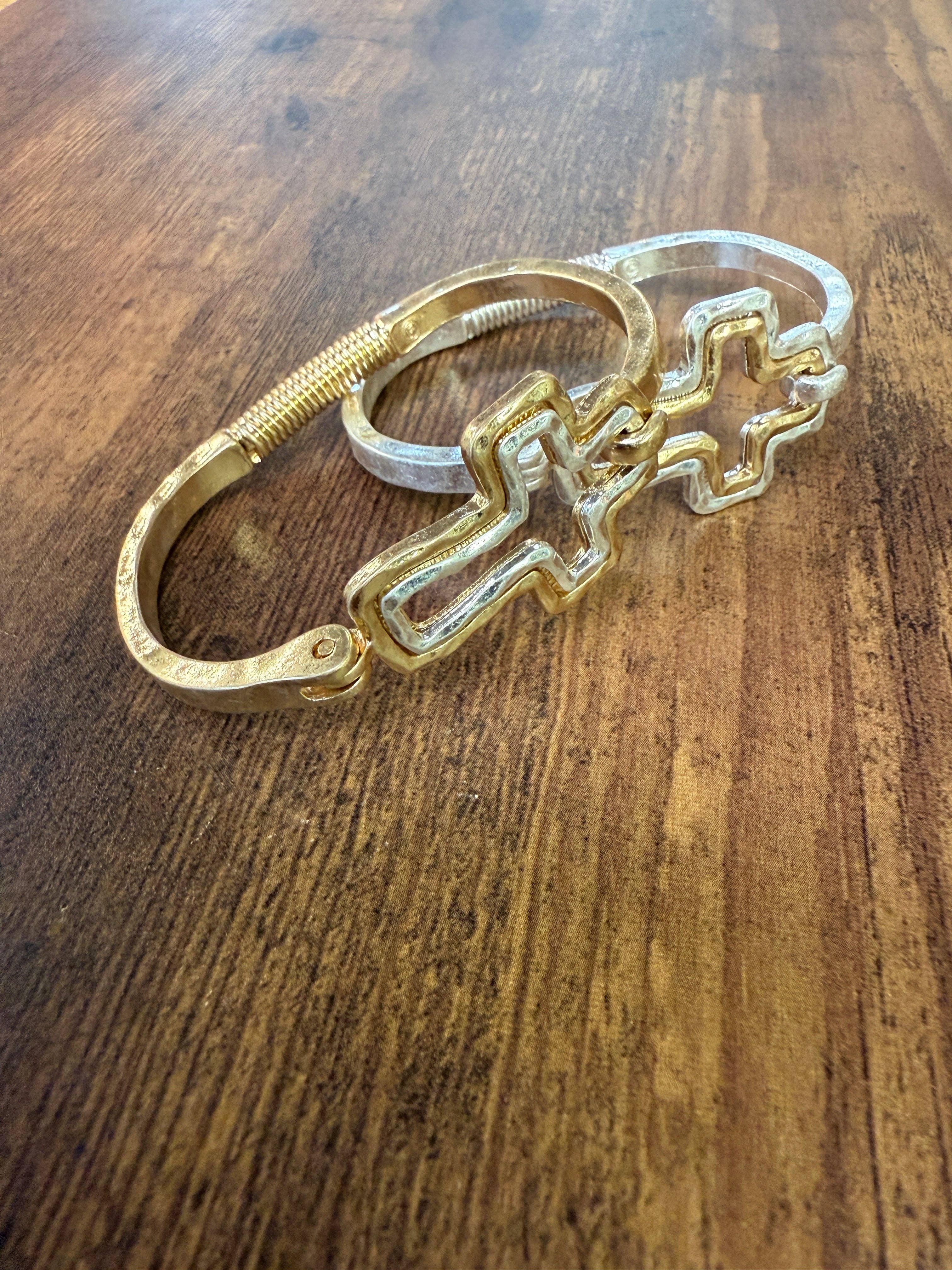 Beautiful Mixed Metal Cross Cuff Bracelet Gold OR Silver - Image 5