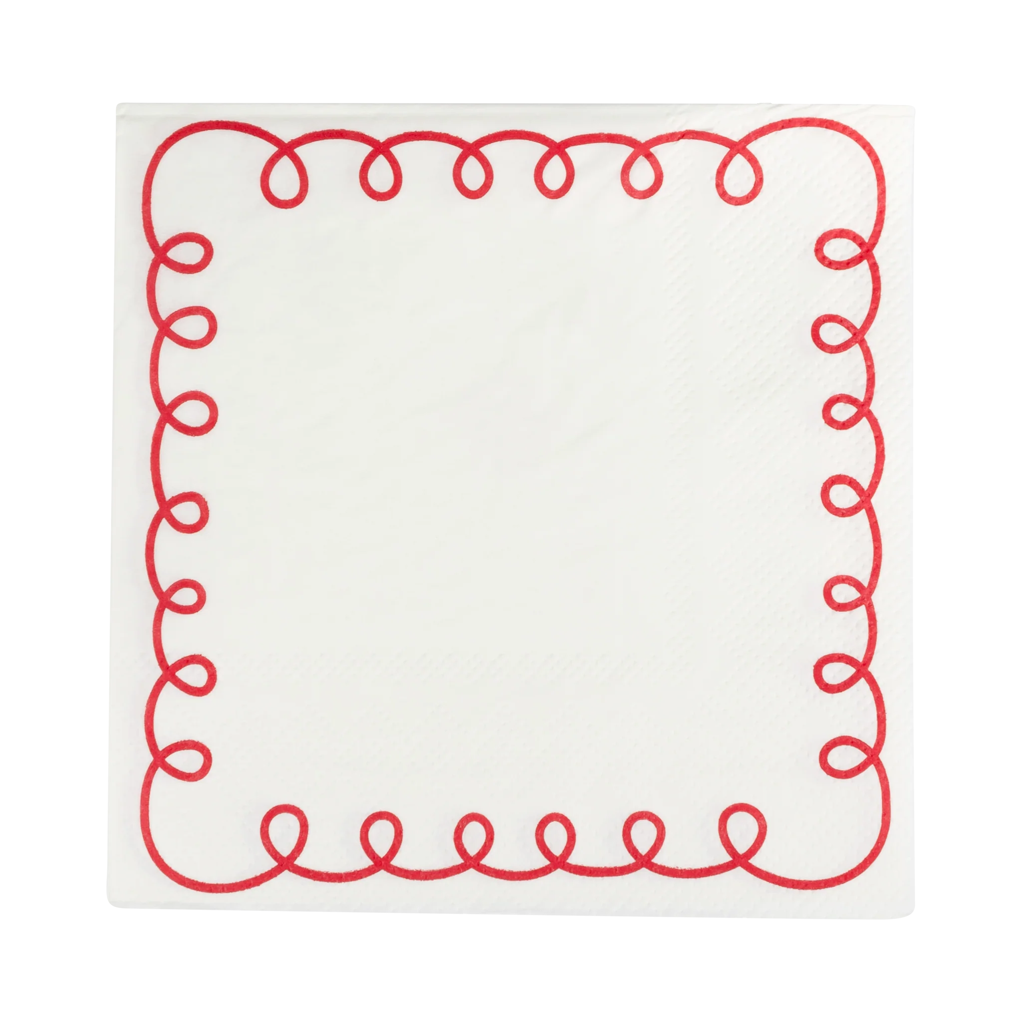 BEC1138 - Red and Cream Scallop Border Paper Cocktail Napkin