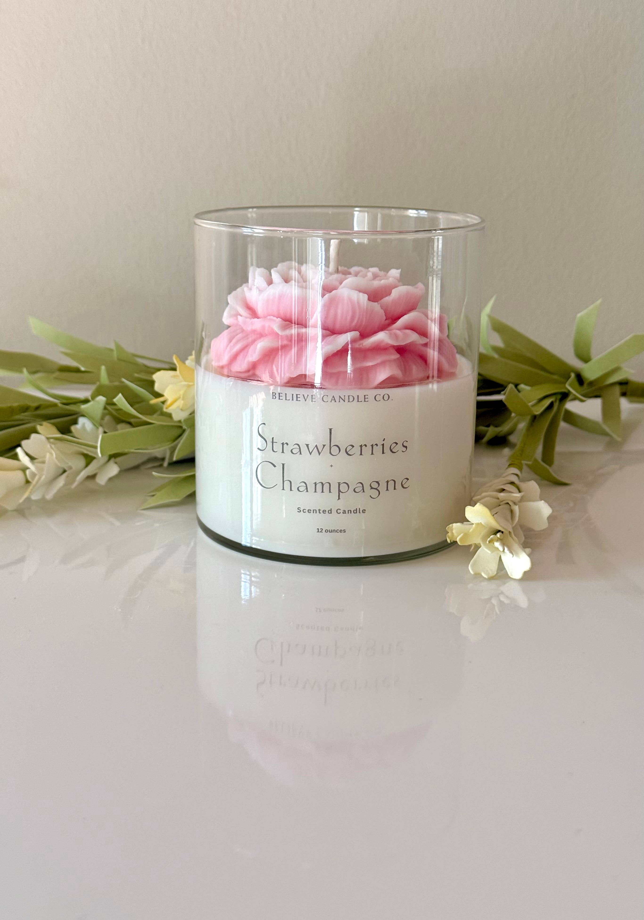 Strawberries and Champagne Floral Candle - Image 3