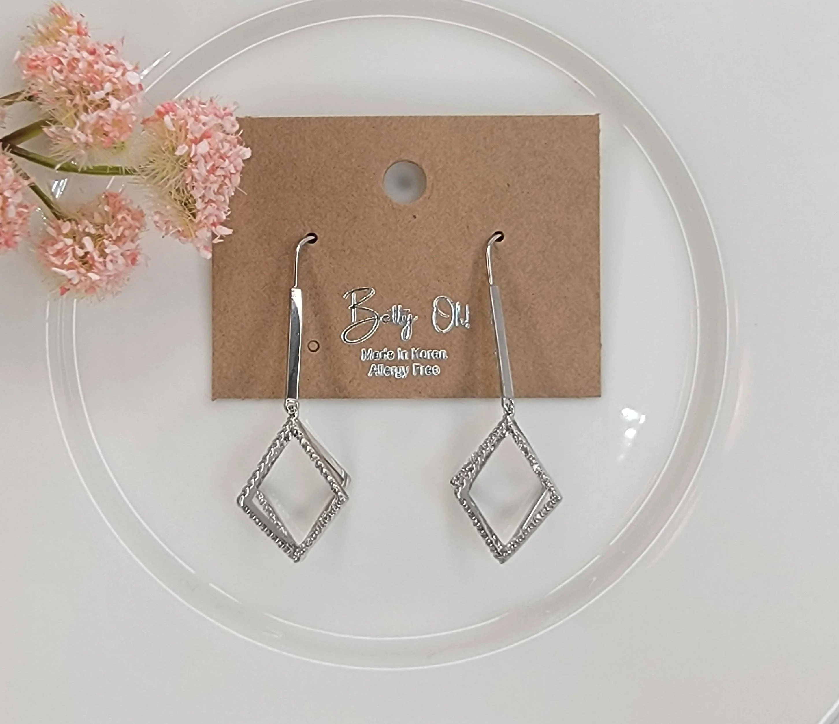 Cube Shaped Brass w/ CZ  Drop Earring - Image 2