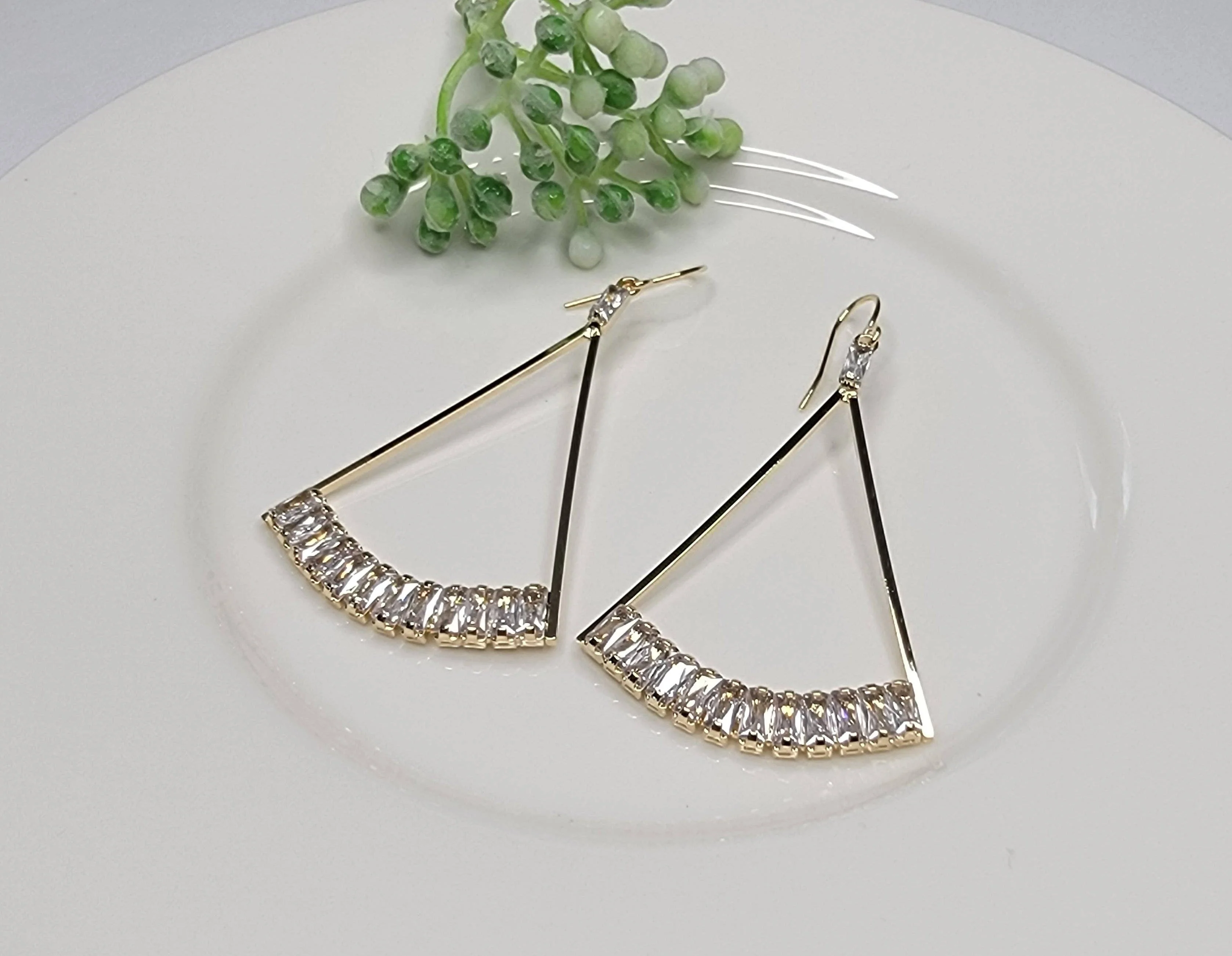 Cz Dangle Earrings - Brass Hook - Image 2