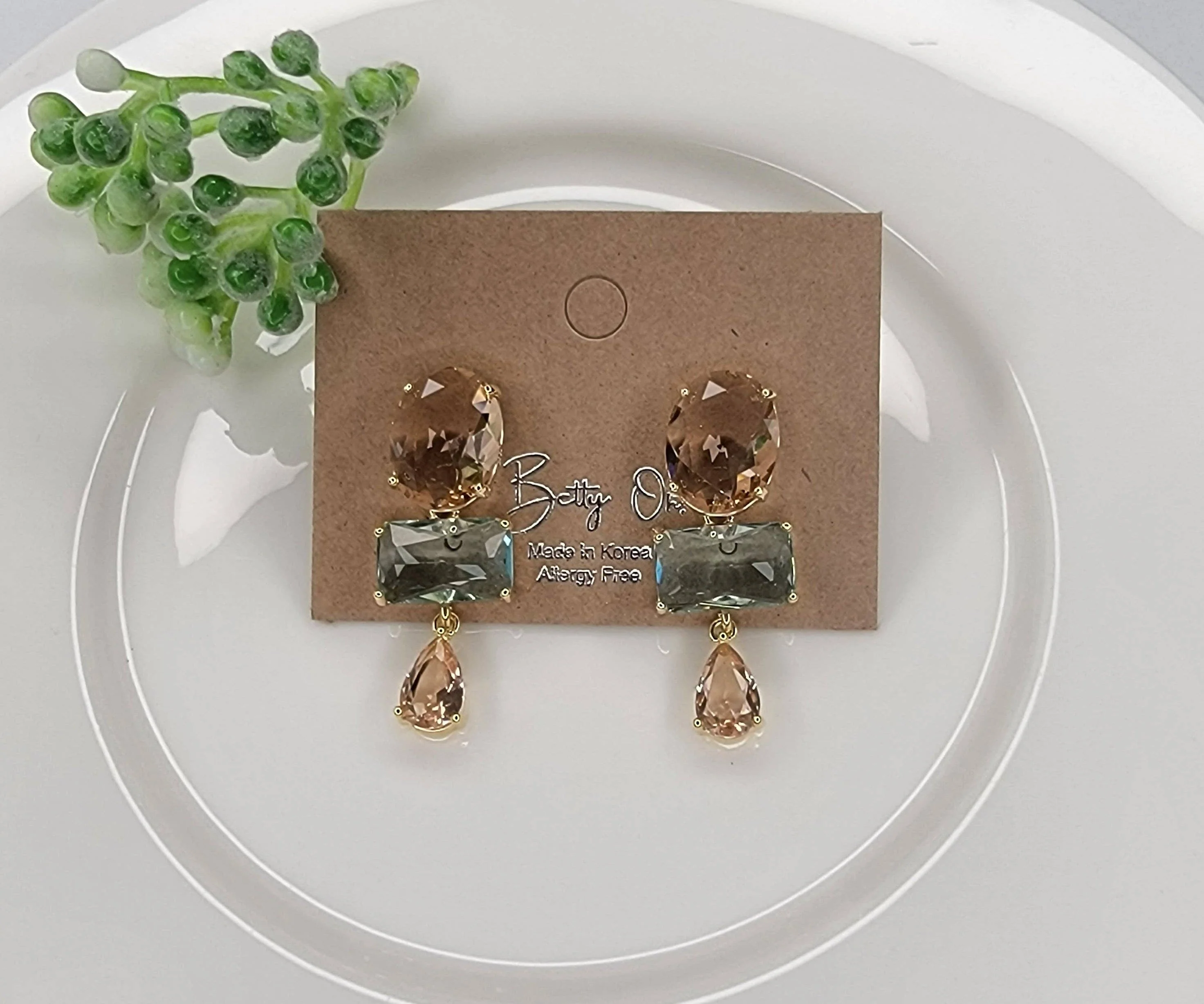 Dangle Earrings-BLUE AND PEACH