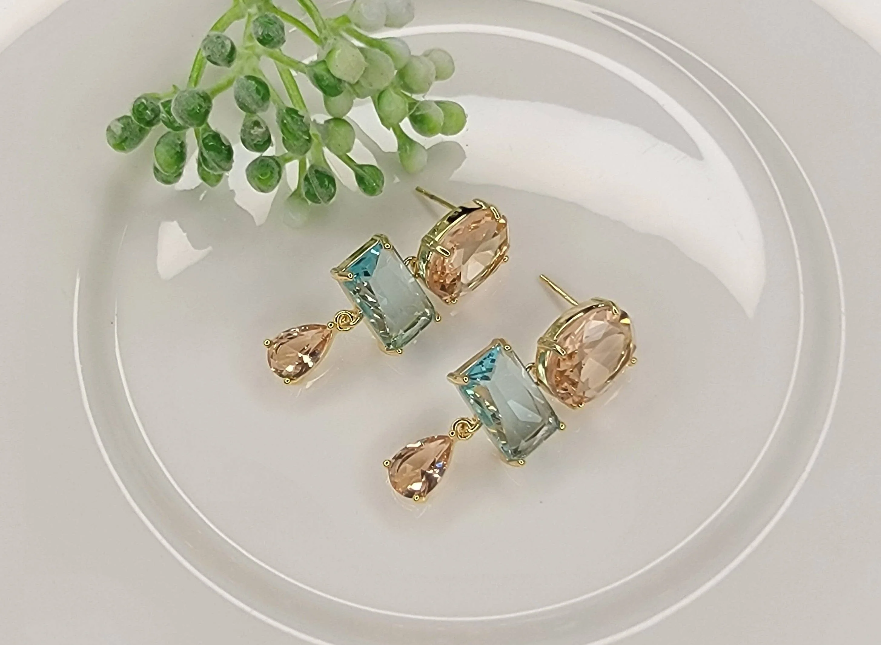Dangle Earrings-BLUE AND PEACH - Image 3