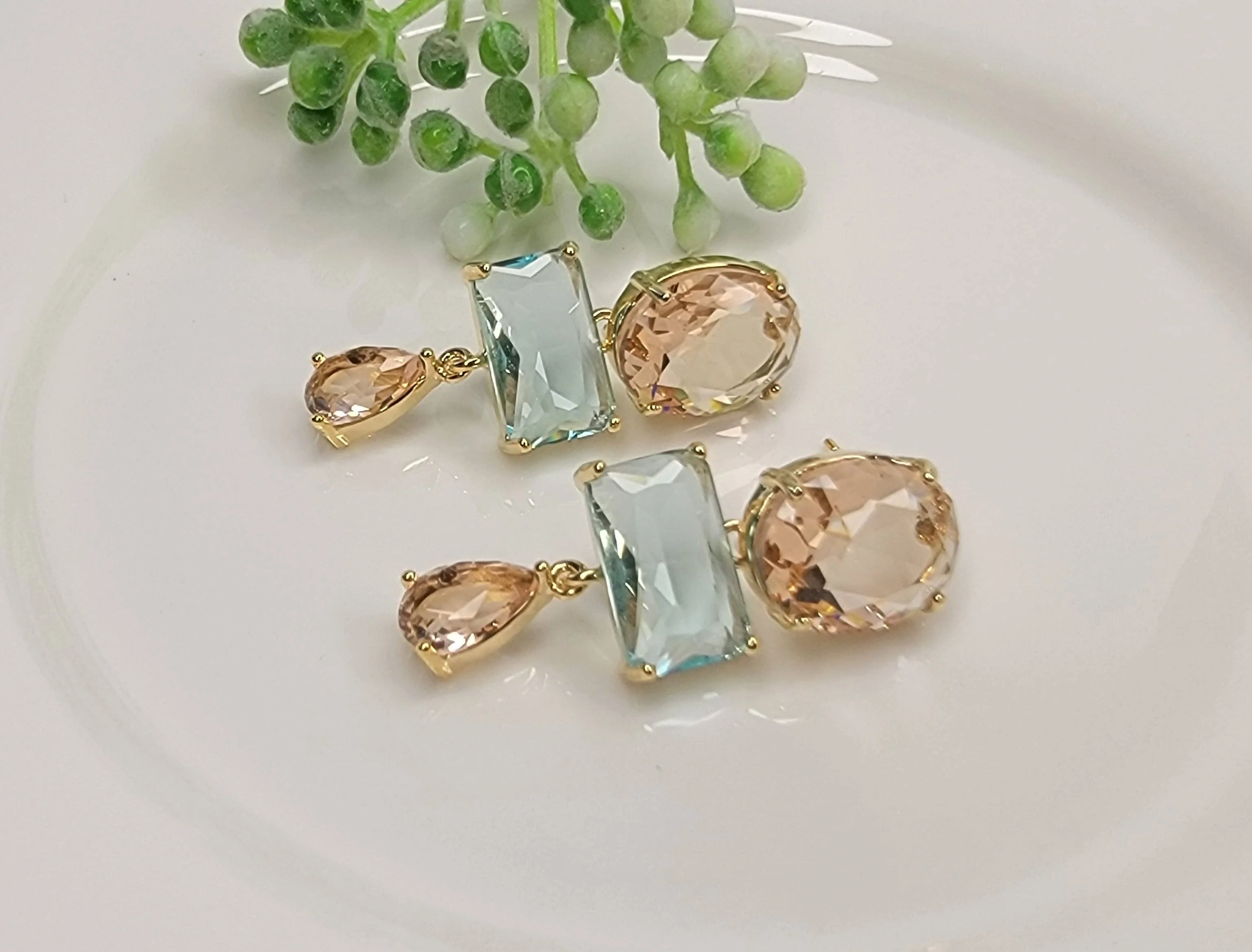 Dangle Earrings-BLUE AND PEACH - Image 4
