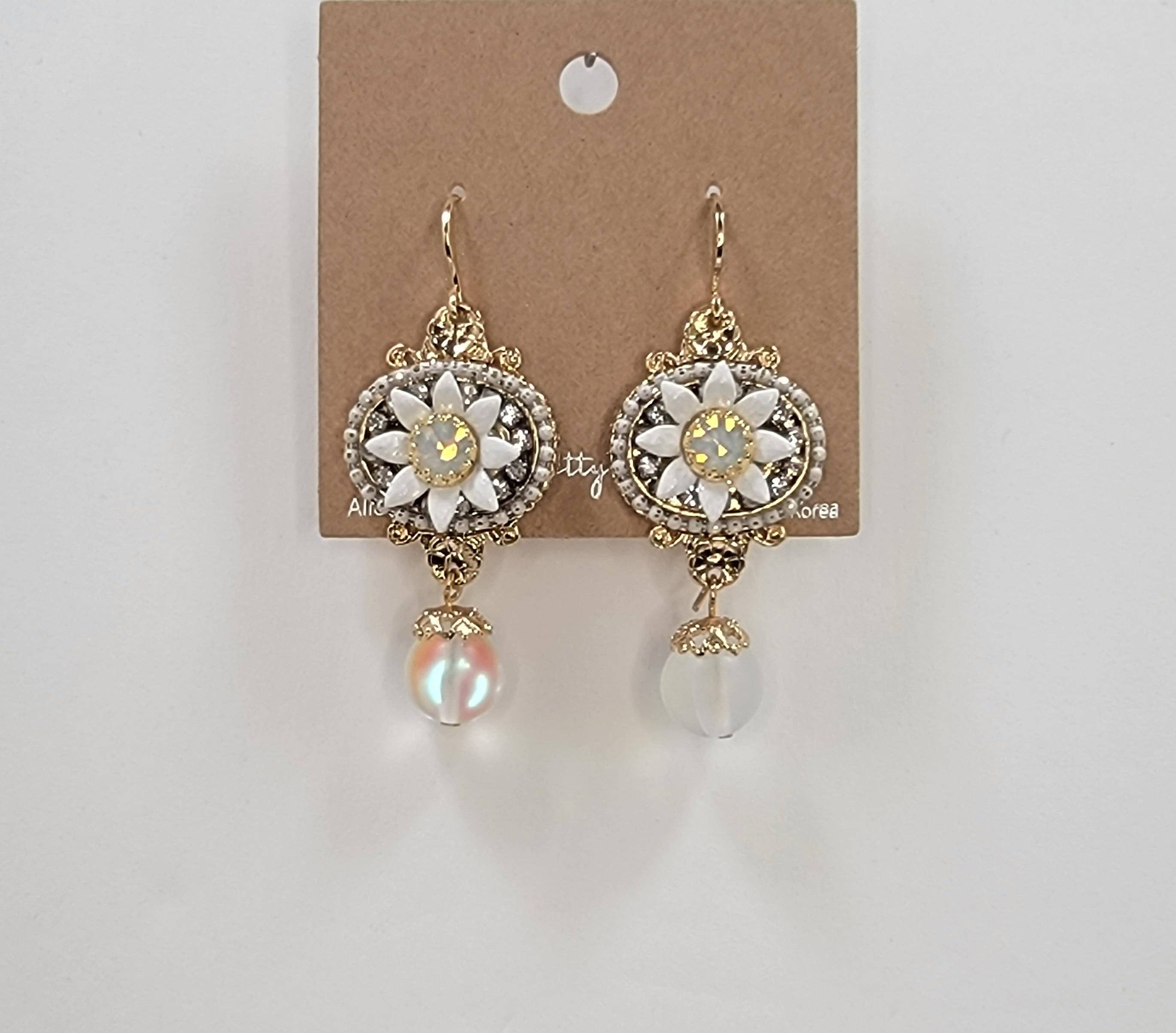 Handmade Daisy Accent With Moonstone Dangle Earrings - Image 2