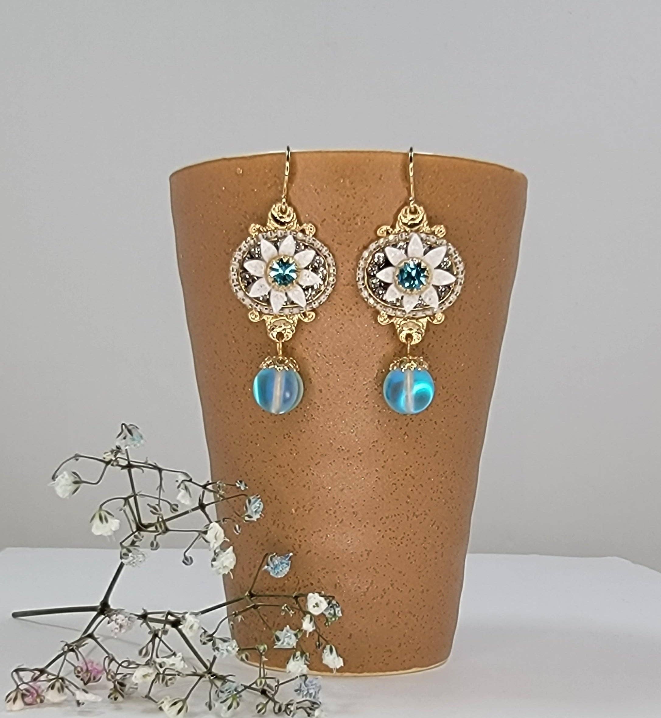 Handmade Daisy Accent With Moonstone Dangle Earrings - Image 5