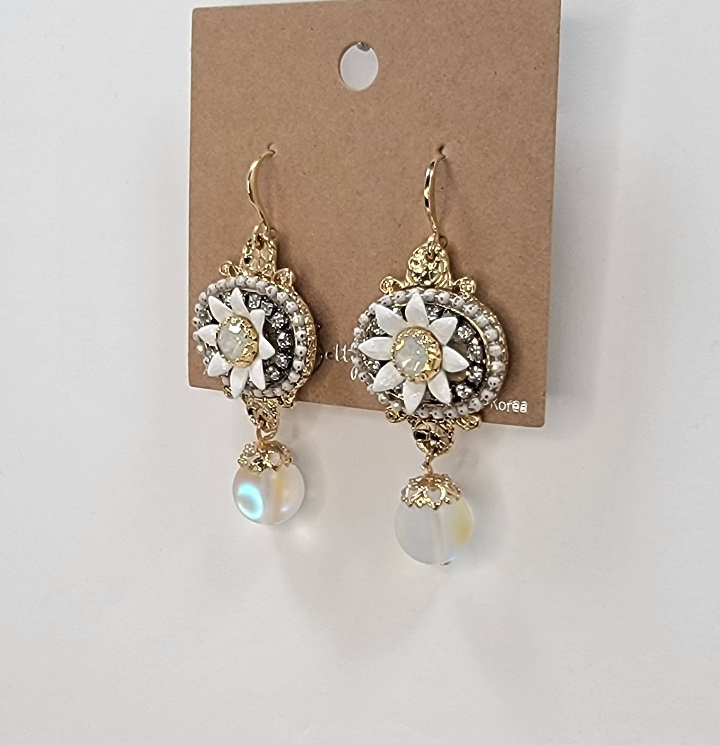 Handmade Daisy Accent With Moonstone Dangle Earrings - Image 9