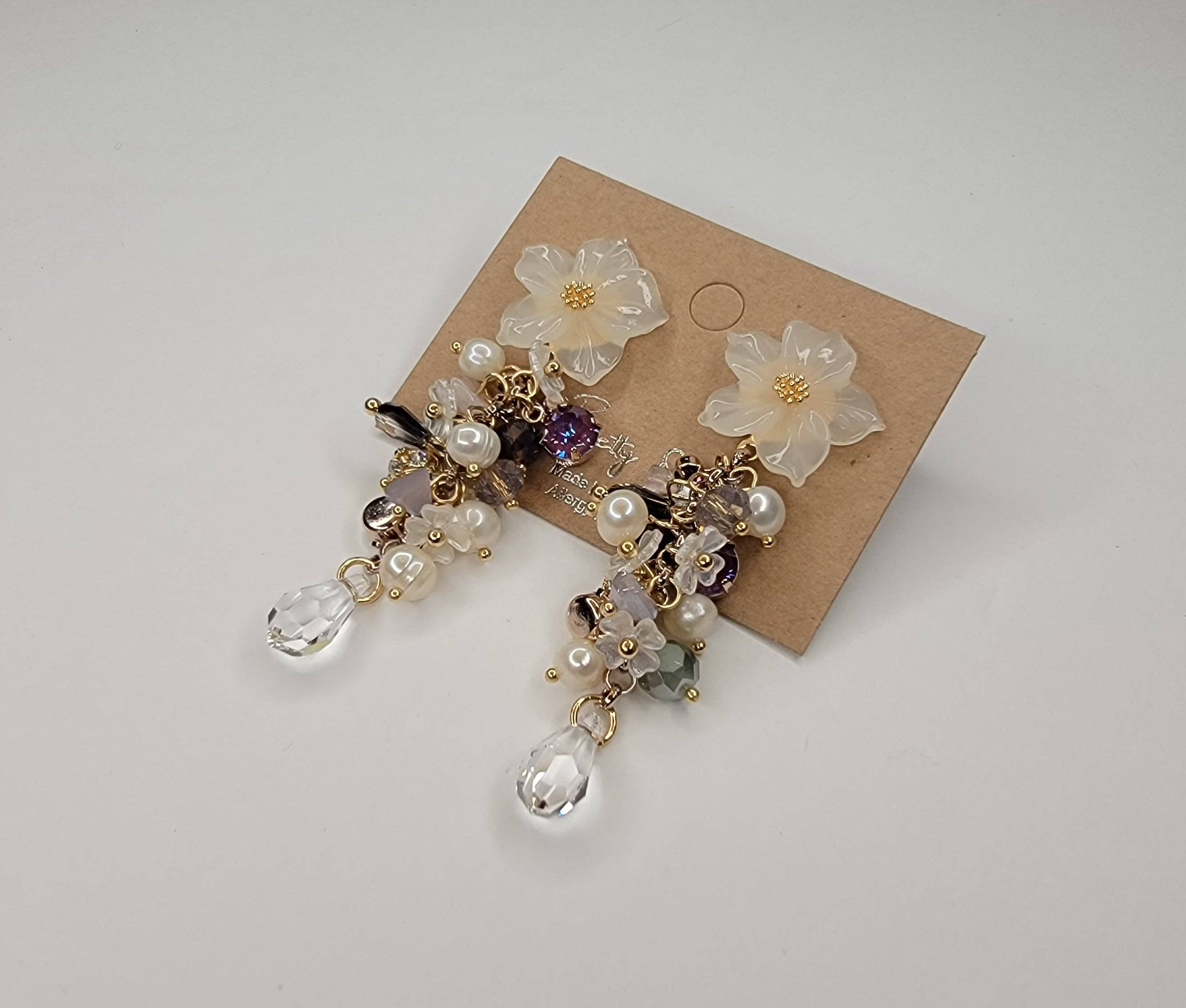 Handmade Dangle Earrings-WHITE FLOWER - Image 10