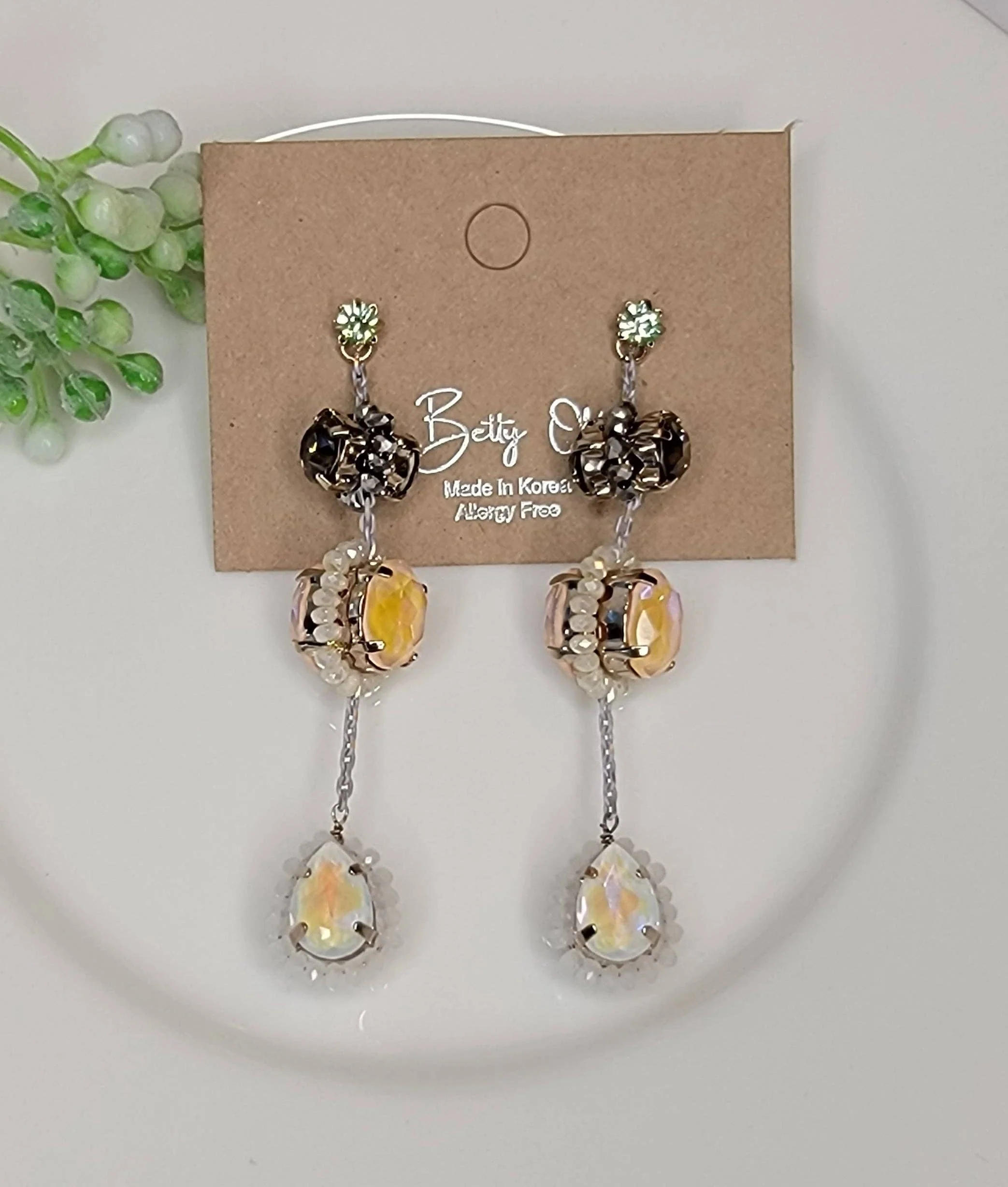 Three Stone Handmade Dangle Post Earrings - Image 4