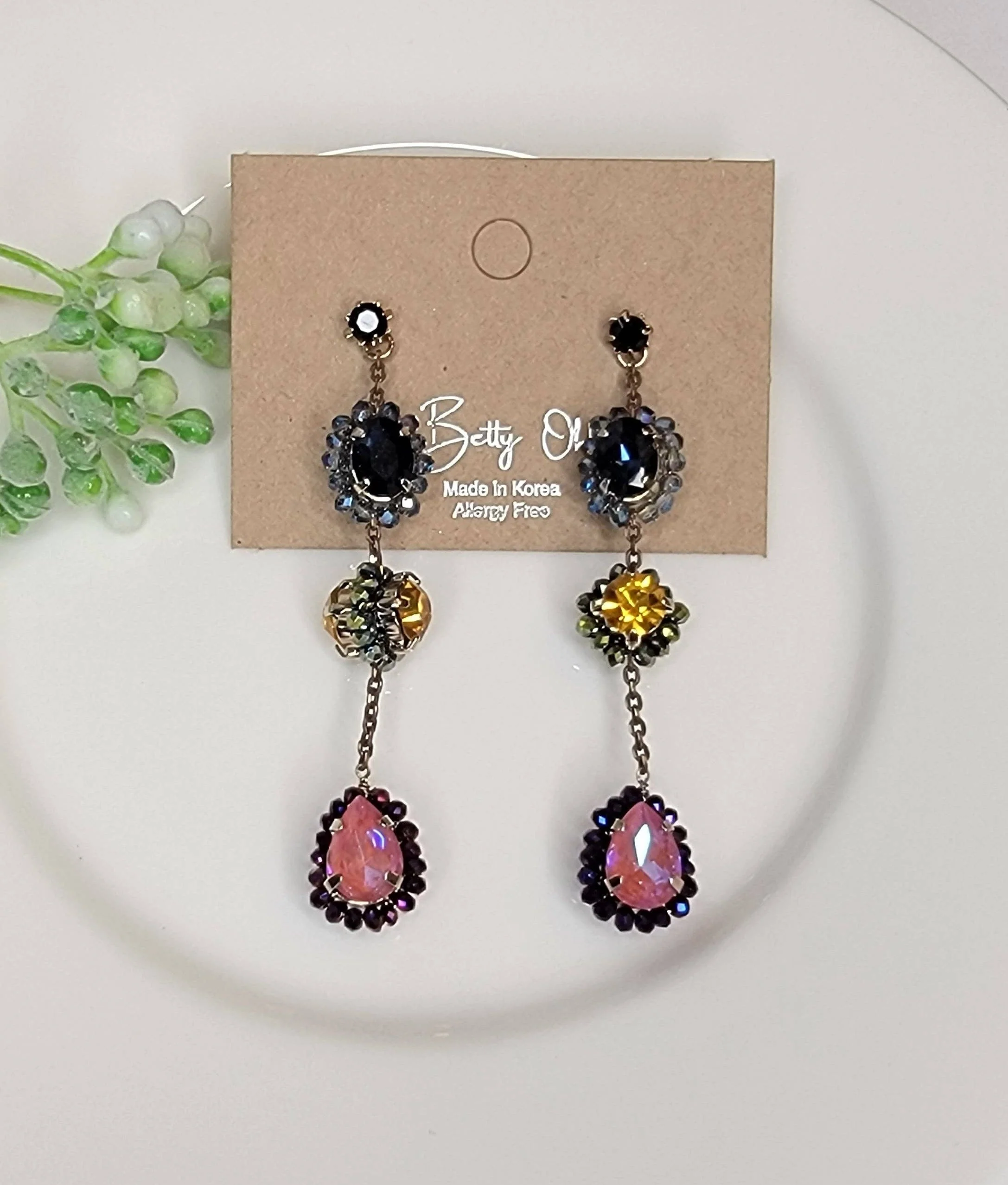 Three Stone Handmade Dangle Post Earrings - Image 7