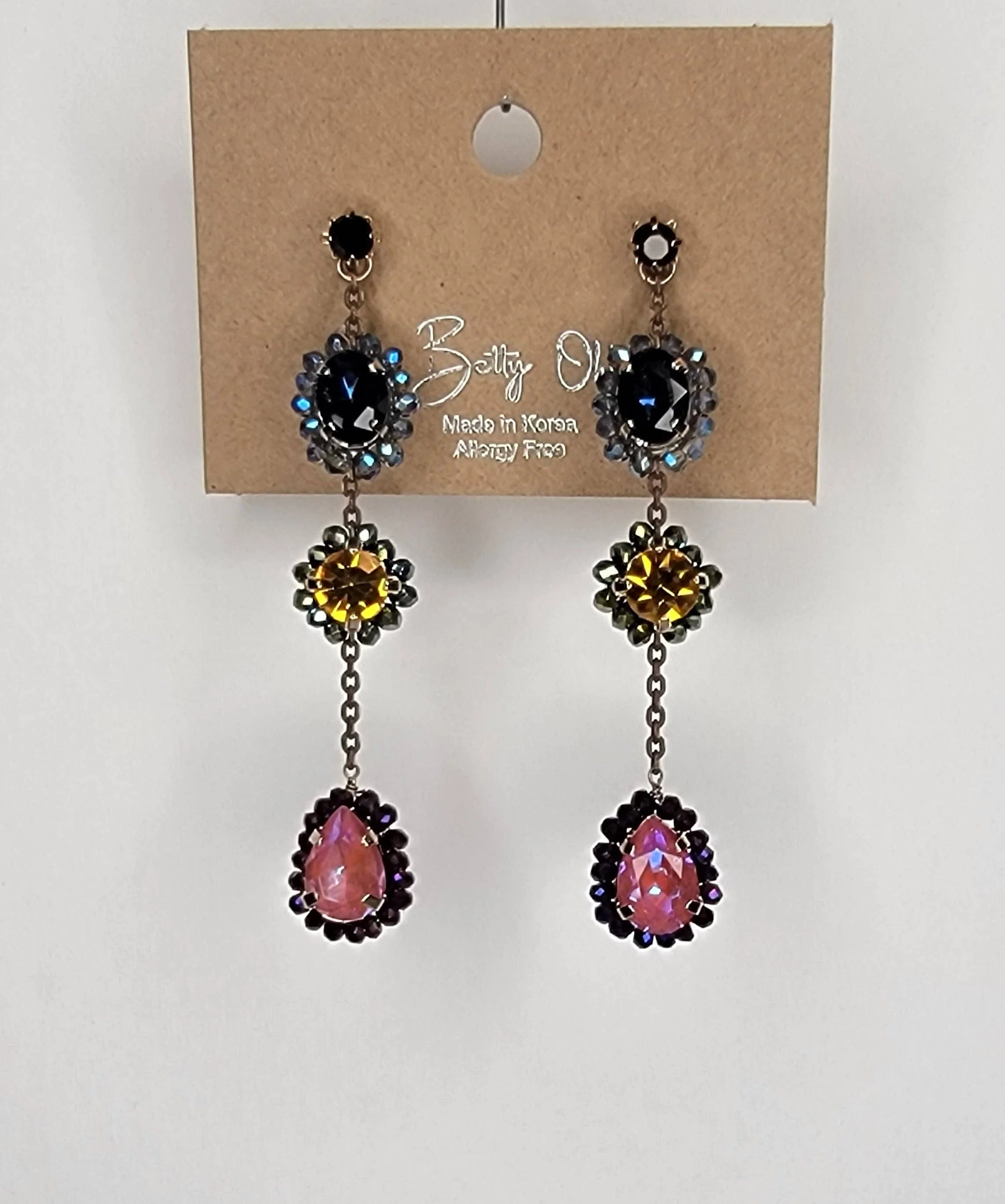 Three Stone Handmade Dangle Post Earrings - Image 8
