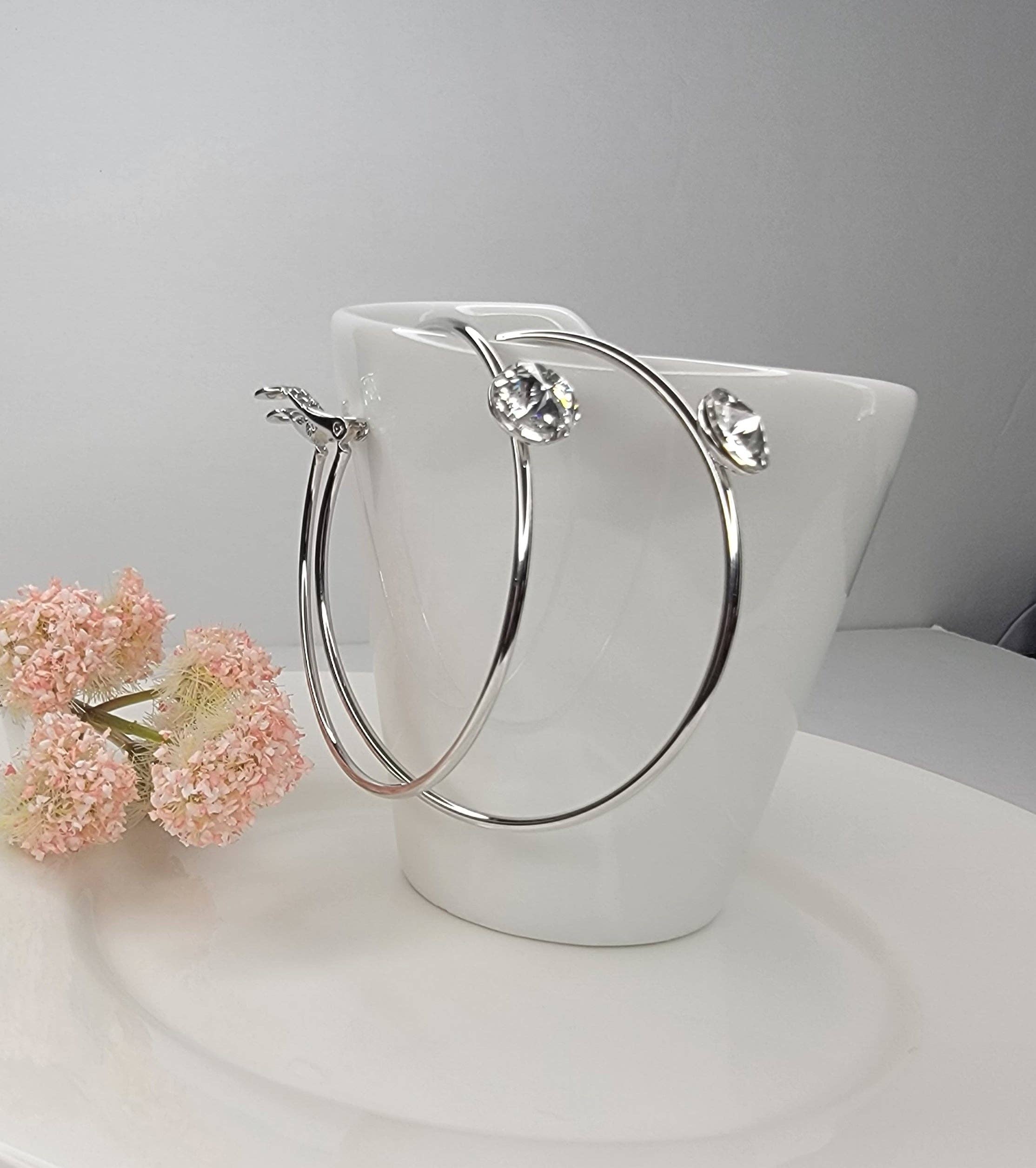 Single Stone Hoop Earring - Image 2