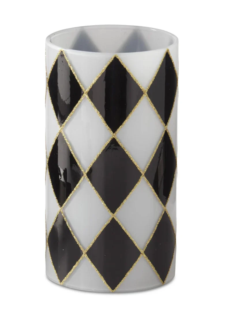 Black and White Checked Candle Slip Cover-7.75"