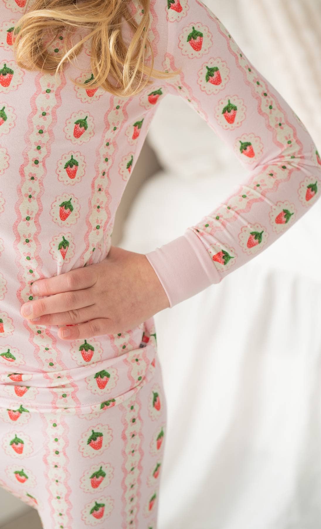 Strawberry Stripe | Two-Piece Kids Bamboo Pajama Set - Image 2