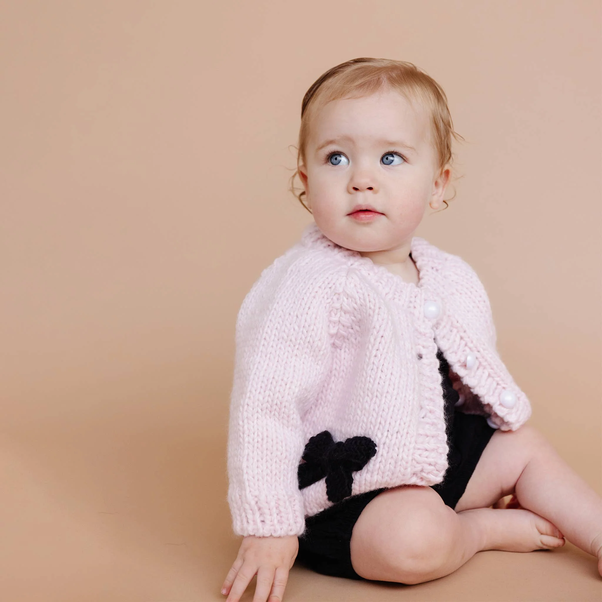 Bow Cardigan, Baby Pink/Black | Kids Sweater - Image 2