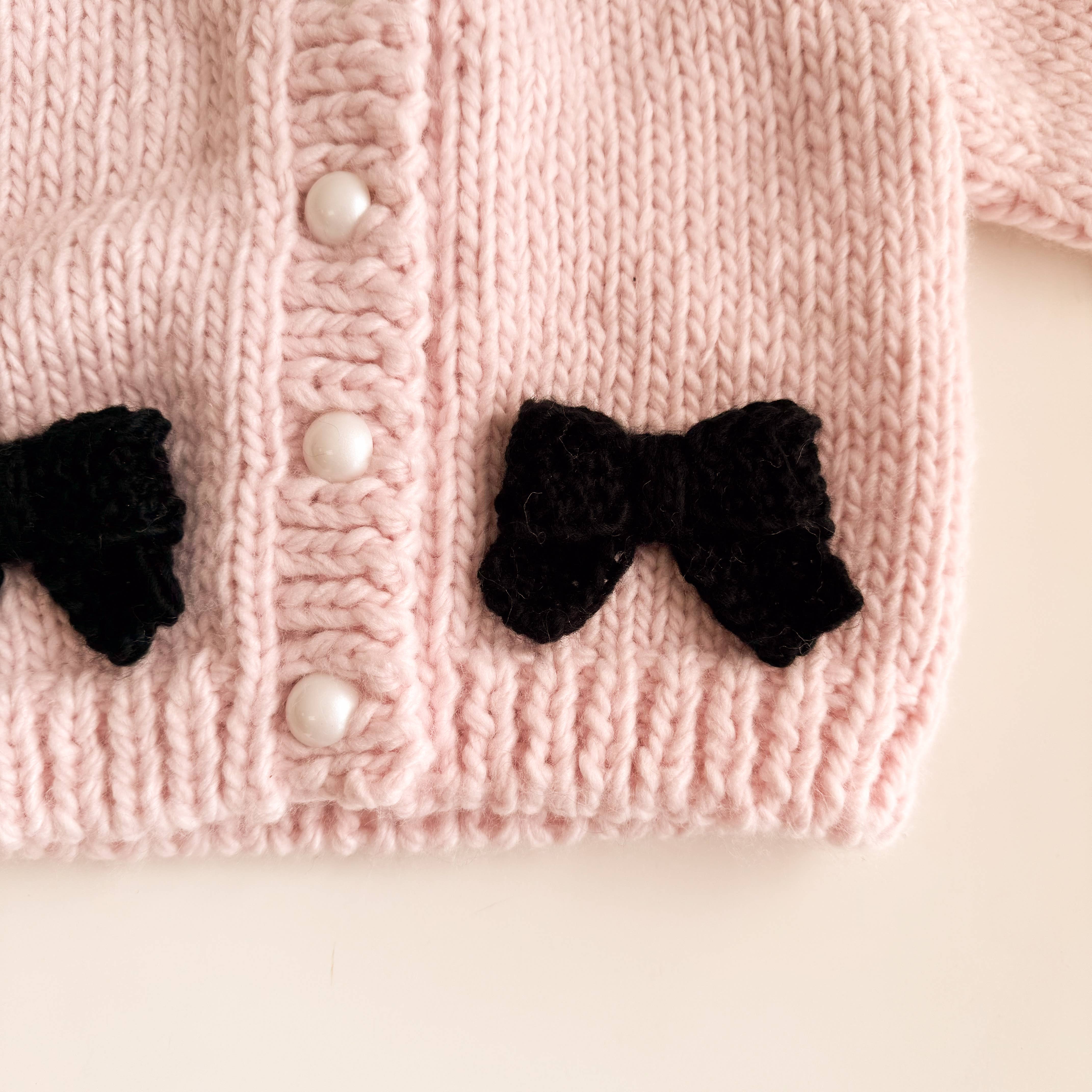Bow Cardigan, Baby Pink/Black | Kids Sweater - Image 3