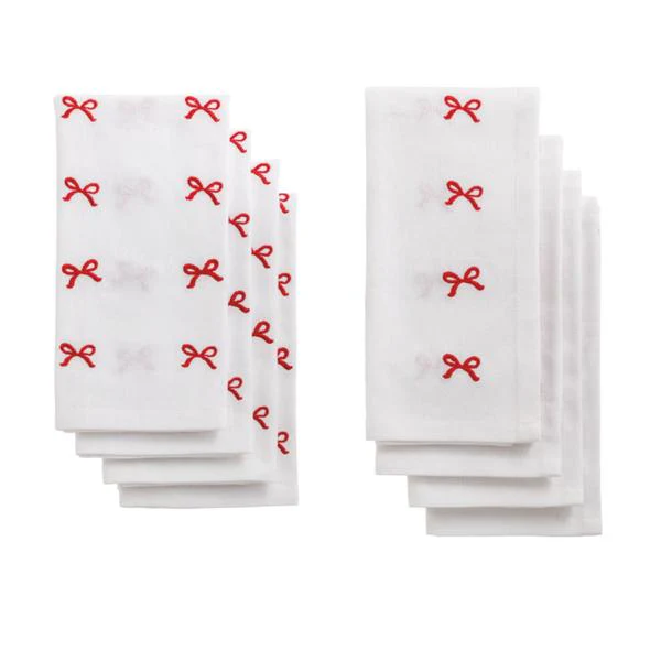 Bow Embroidered Cloth Napkin-Set of 4