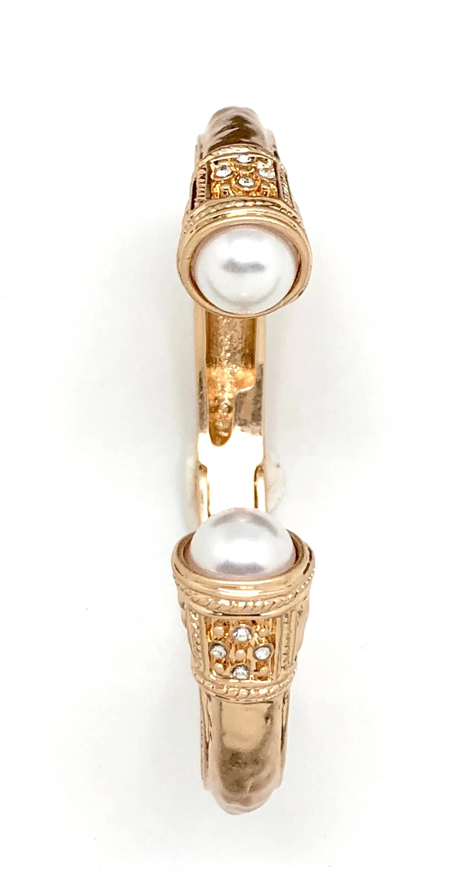 Bracelet Cuff Alloy Plated Spring Pearl Glass 7-8” - Image 2