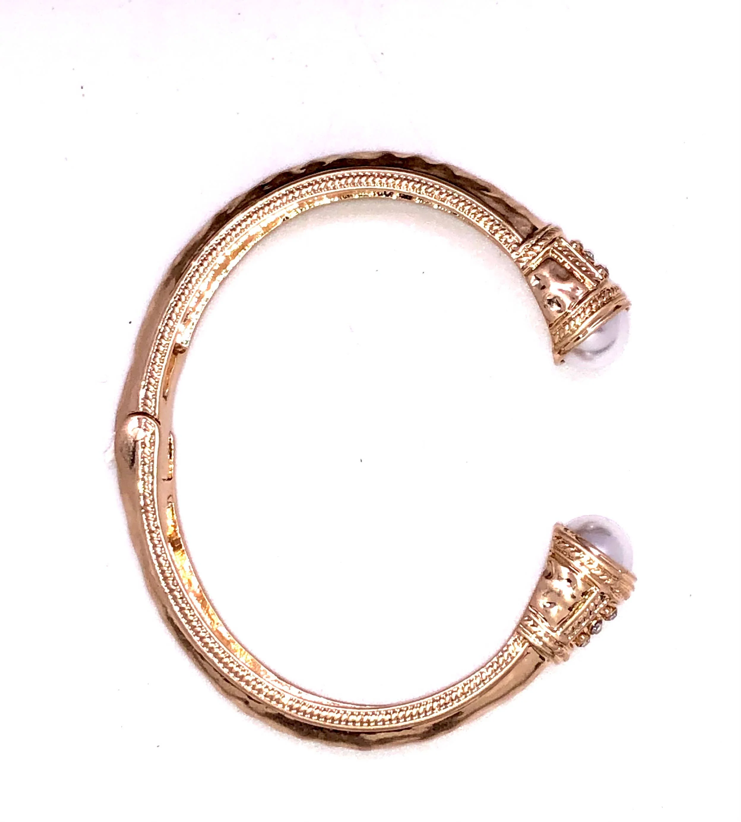 Bracelet Cuff Alloy Plated Spring Pearl Glass 7-8” - Image 3