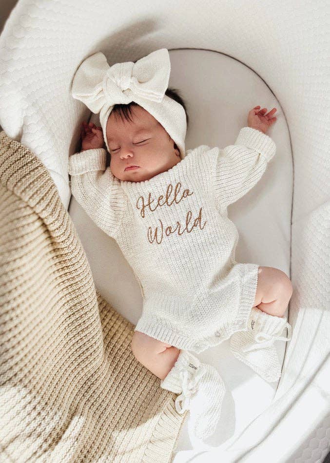 'Hello World' Announcement Romper | Textured Cloud - Image 2