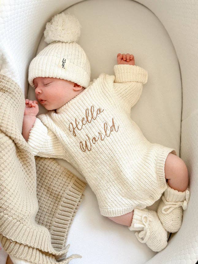 'Hello World' Announcement Romper | Textured Cloud - Image 3
