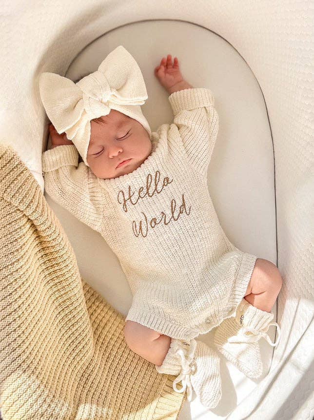 'Hello World' Announcement Romper | Textured Cloud - Image 4