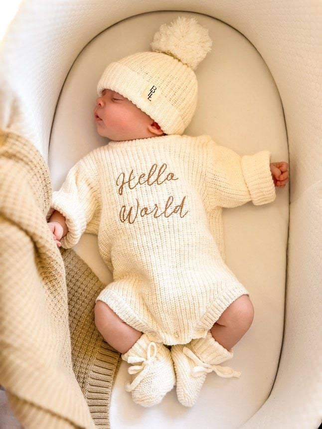 'Hello World' Announcement Romper | Textured Cloud - Image 5