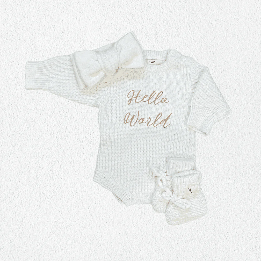 'Hello World' Announcement Romper | Textured Cloud - Image 7