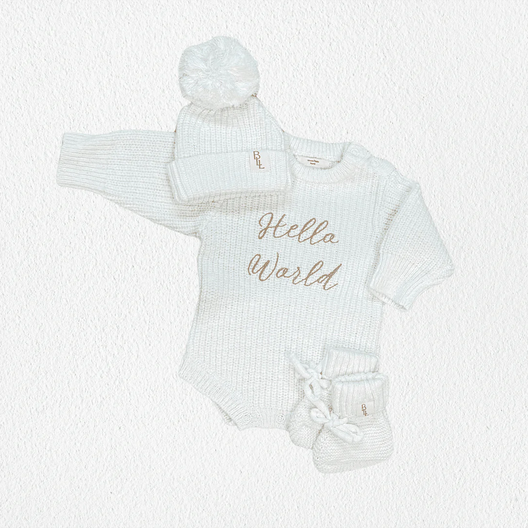 'Hello World' Announcement Romper | Textured Cloud - Image 8