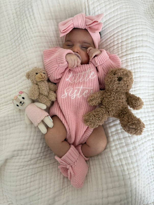 'Little Sister' Announcement Romper | Peony - Image 3