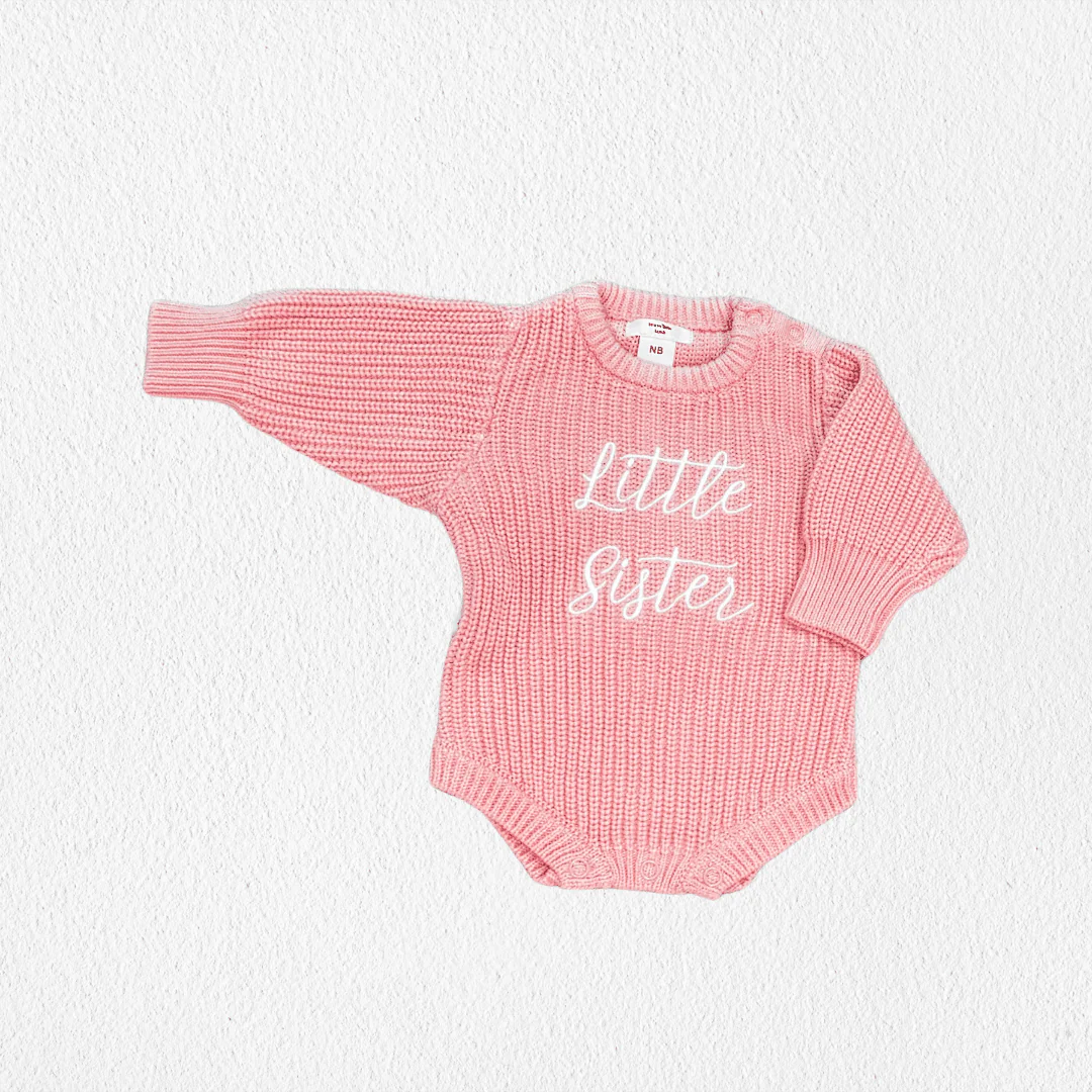 'Little Sister' Announcement Romper | Peony - Image 8