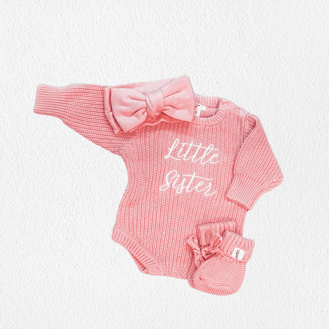 'Little Sister' Announcement Romper | Peony - Image 9
