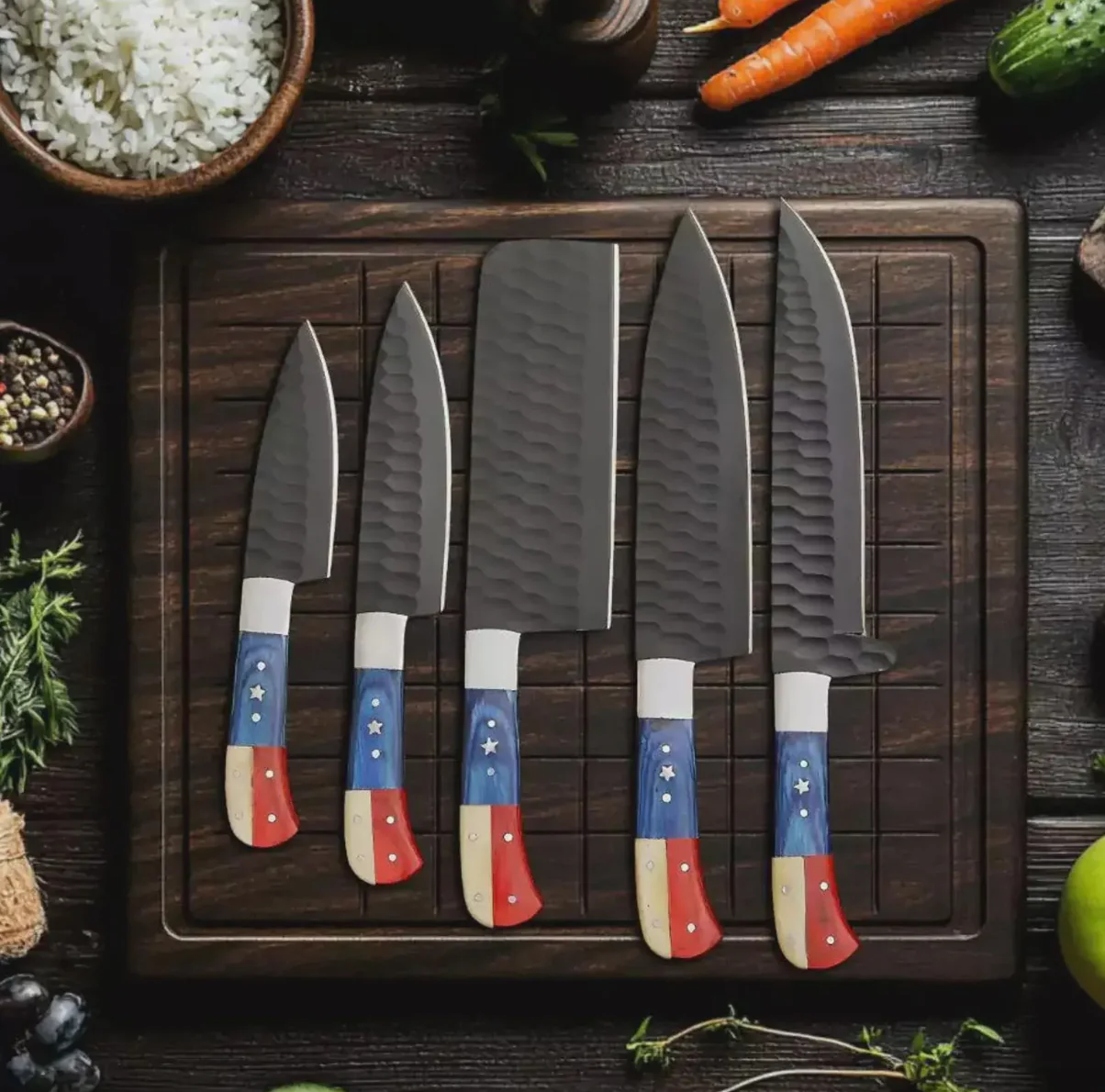 5 Pcs Chef Knife Set - American US Flag