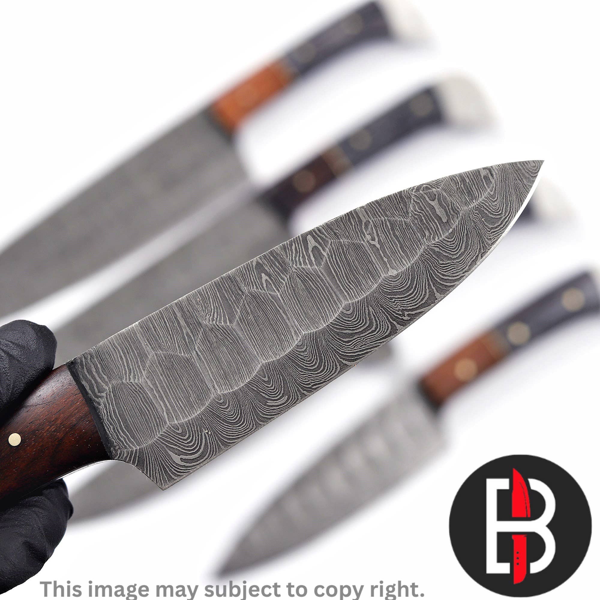 Damascus Steel Chef Set Handmade BBQ Kitchen Knives 5 Pcs - Image 4
