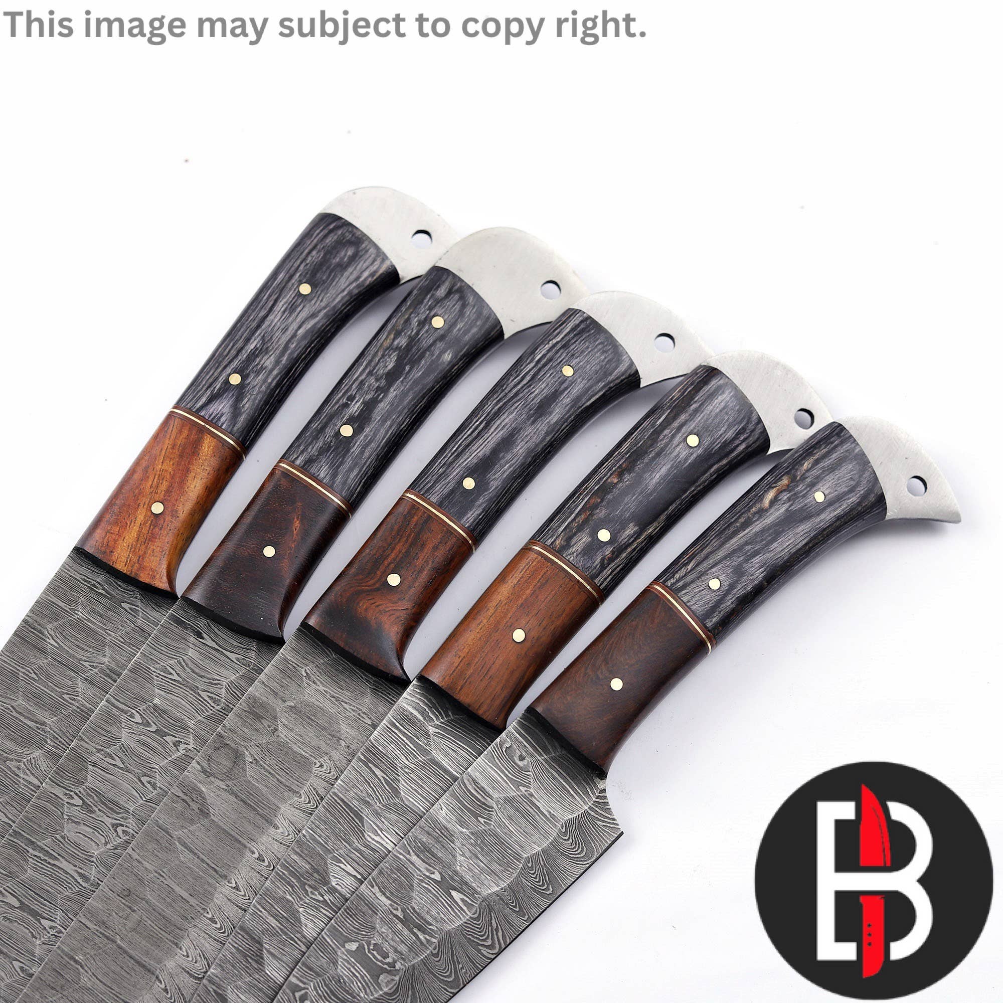 Damascus Steel Chef Set Handmade BBQ Kitchen Knives 5 Pcs - Image 6