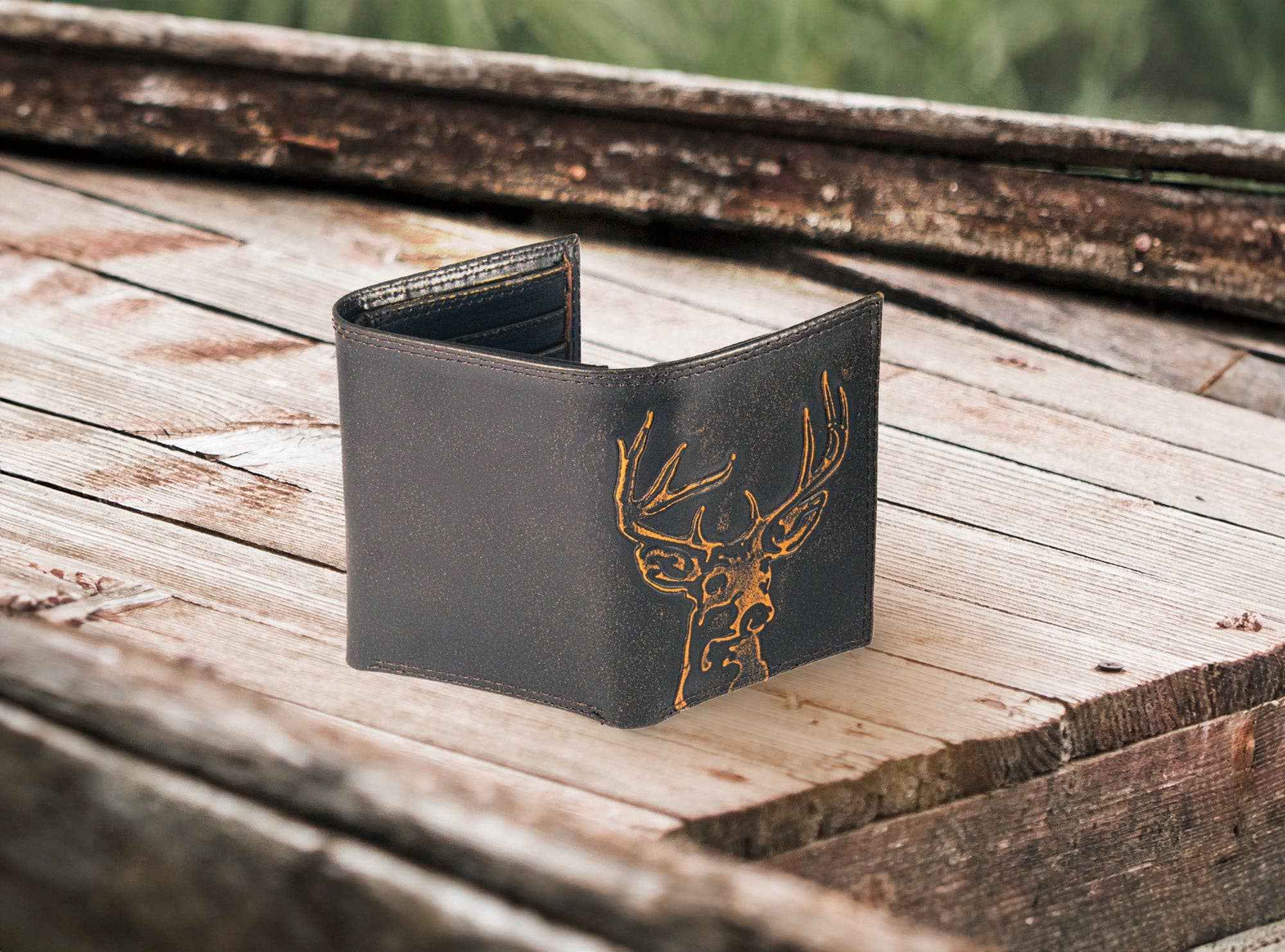 Buck Burnished Leather Trifold Wallet - Image 6
