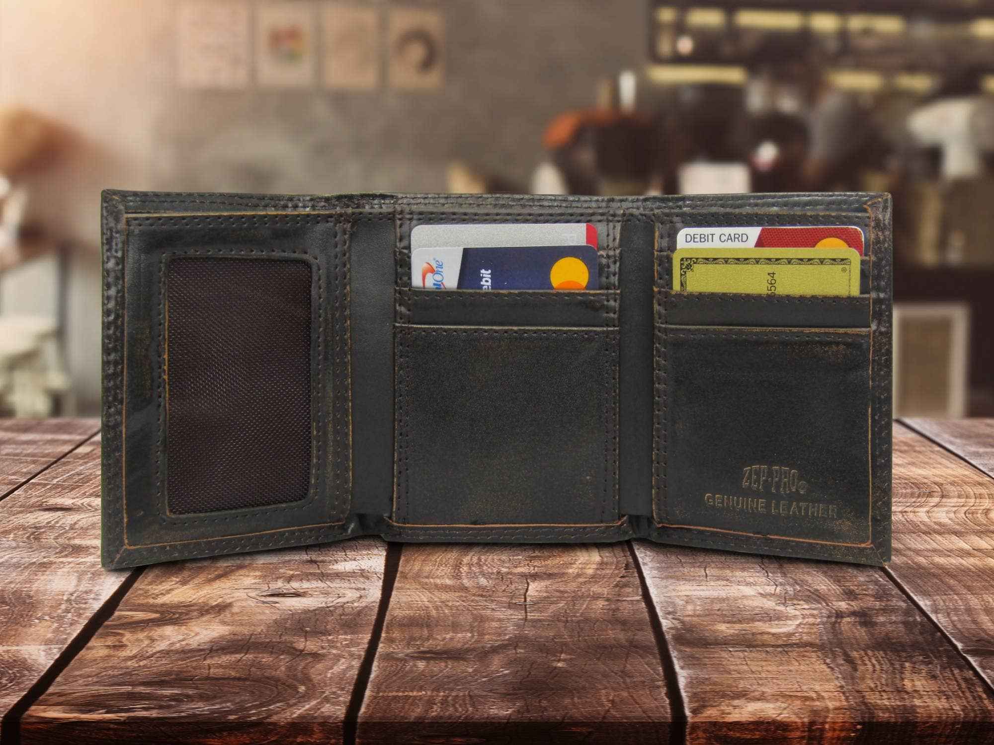 Buck Burnished Leather Trifold Wallet - Image 7