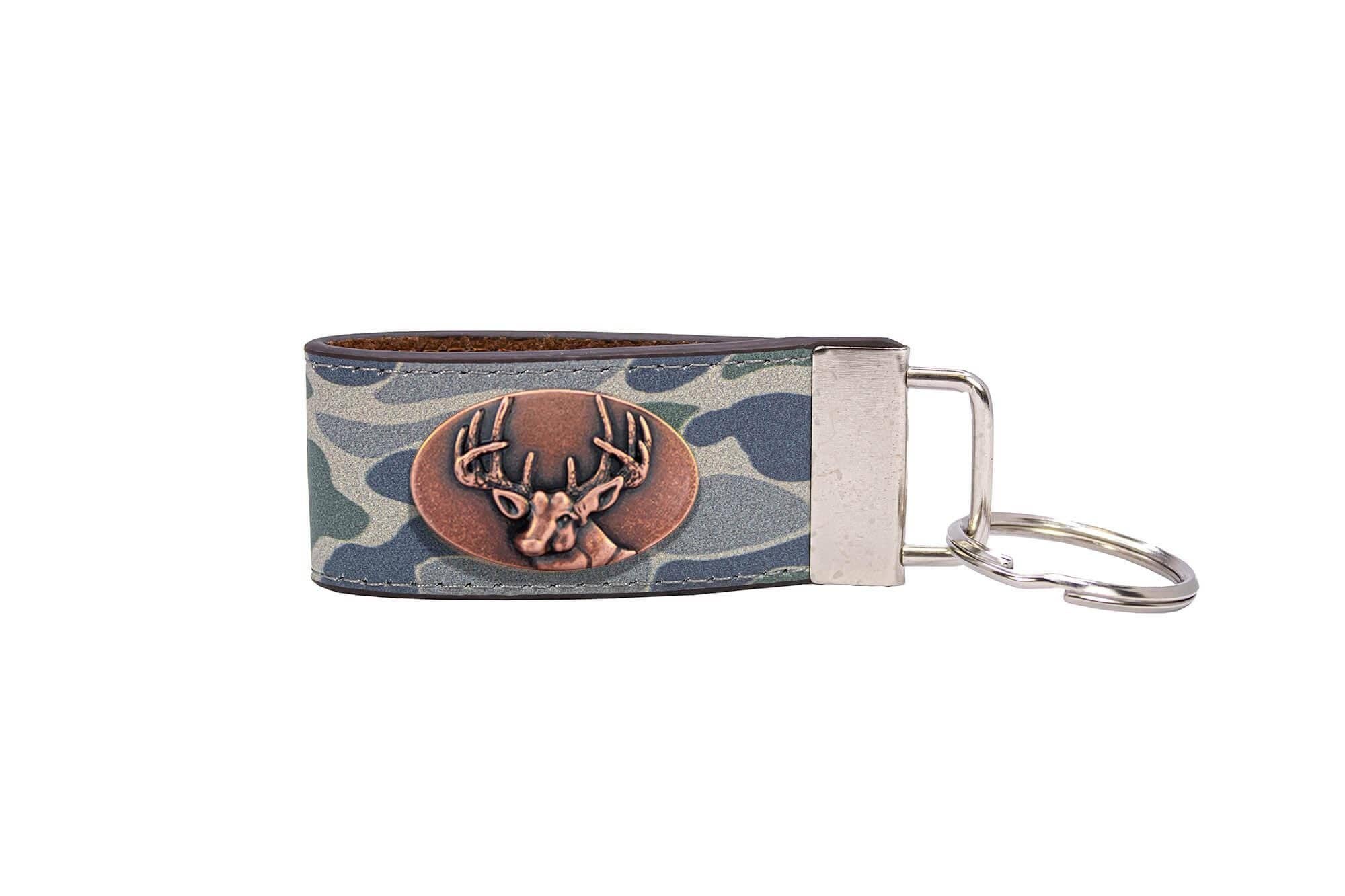 Buck Hunting Camo Leather Loop Keychain.: Brown/Tan Camo - Image 2
