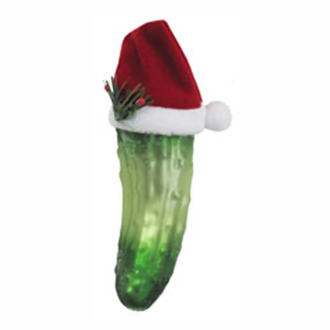 5 1/2" Christmas Pickle with Santa Hat Glass Ornament