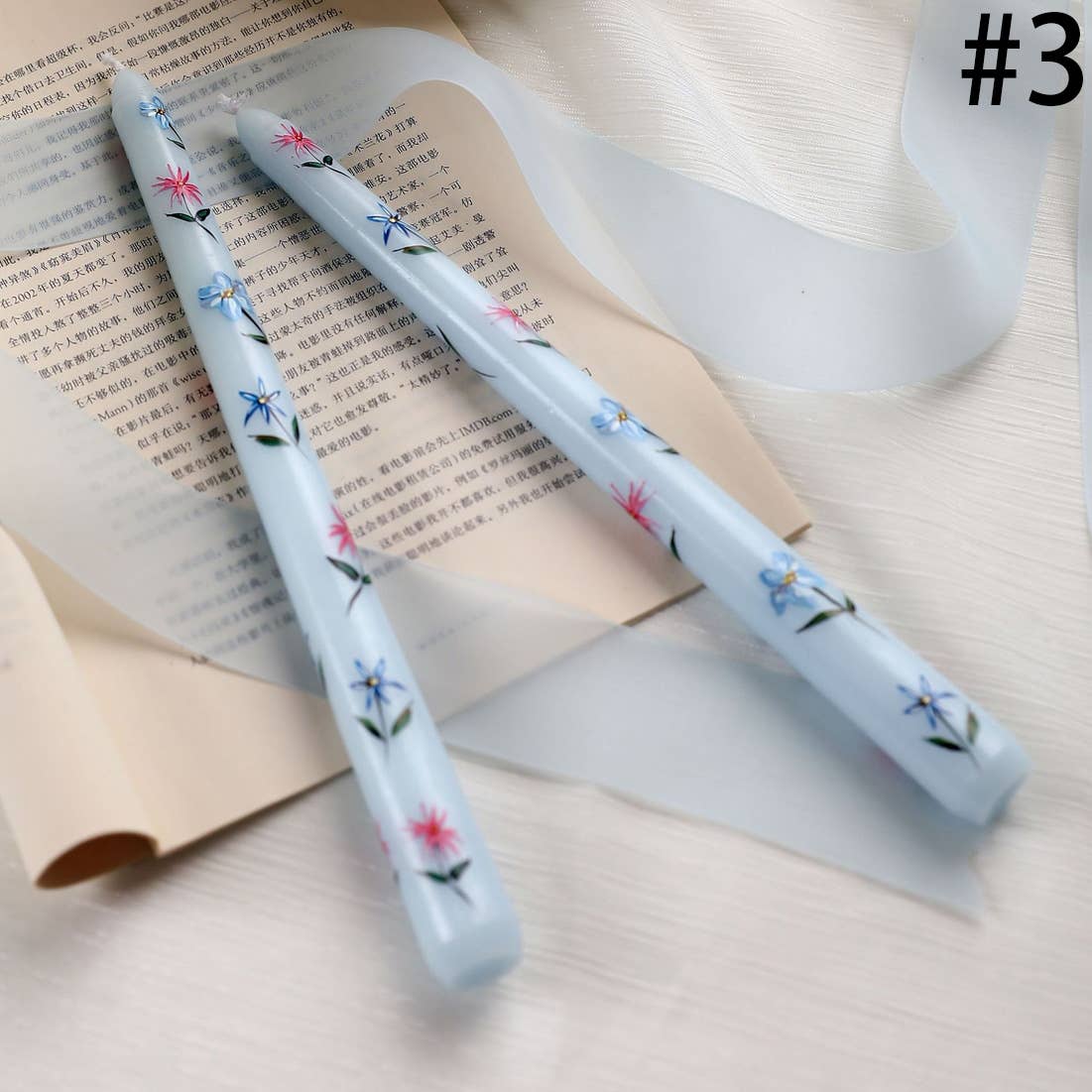 Floral Printed Long Stem Holiday Smokeless Candle - Image 10