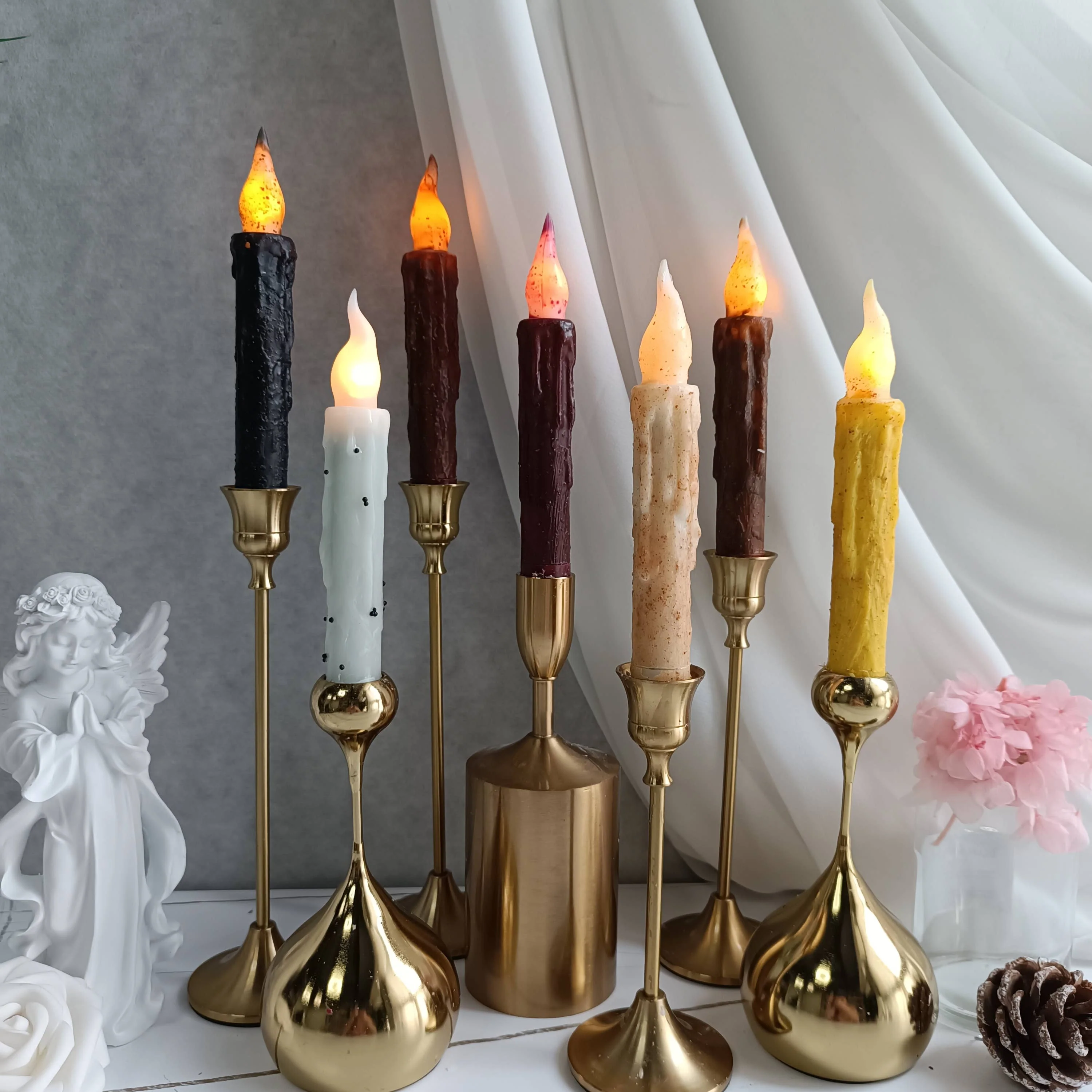 Real Wax Coated LED Taper Candles - 6 pack