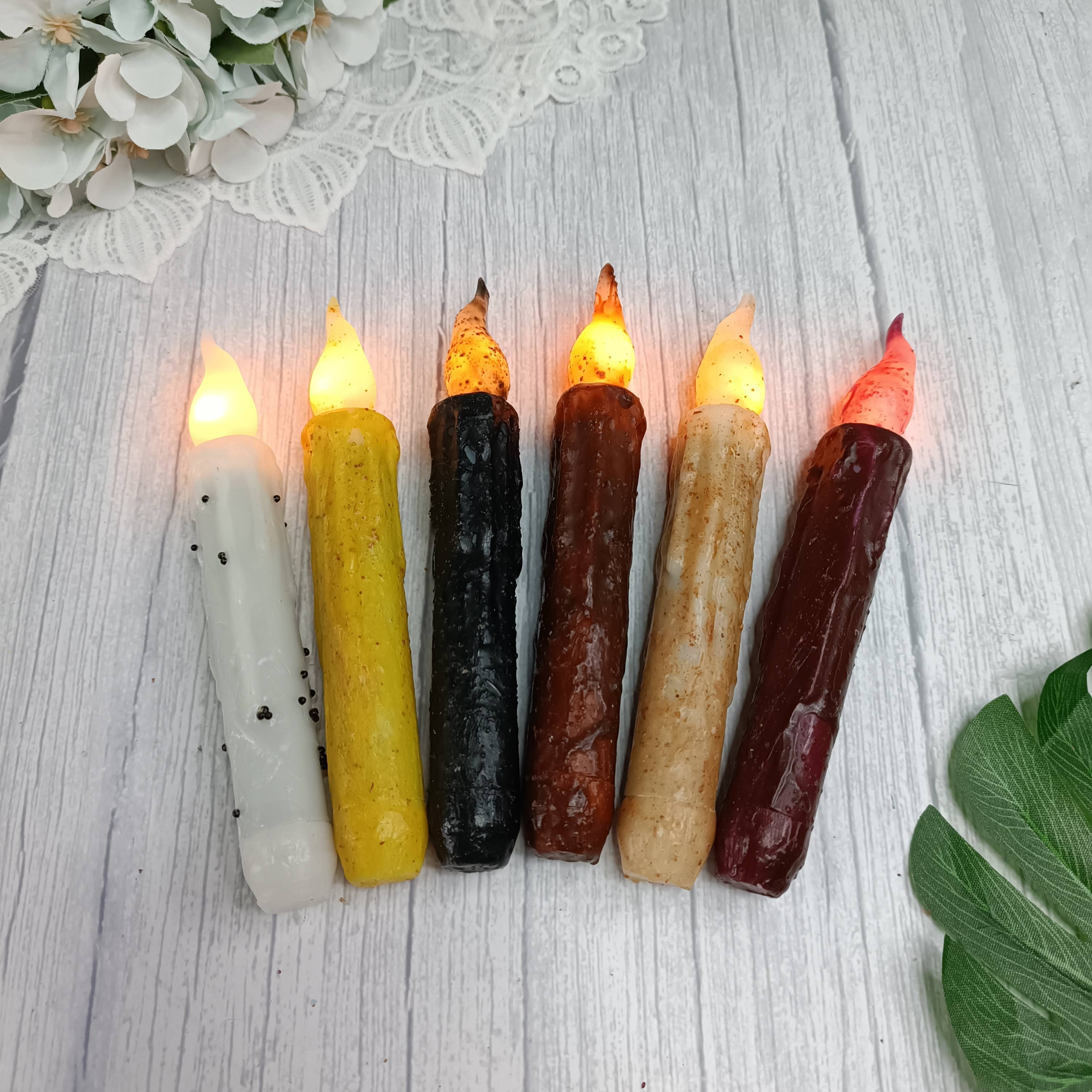 Real Wax Coated LED Taper Candles - 6 pack - Image 2