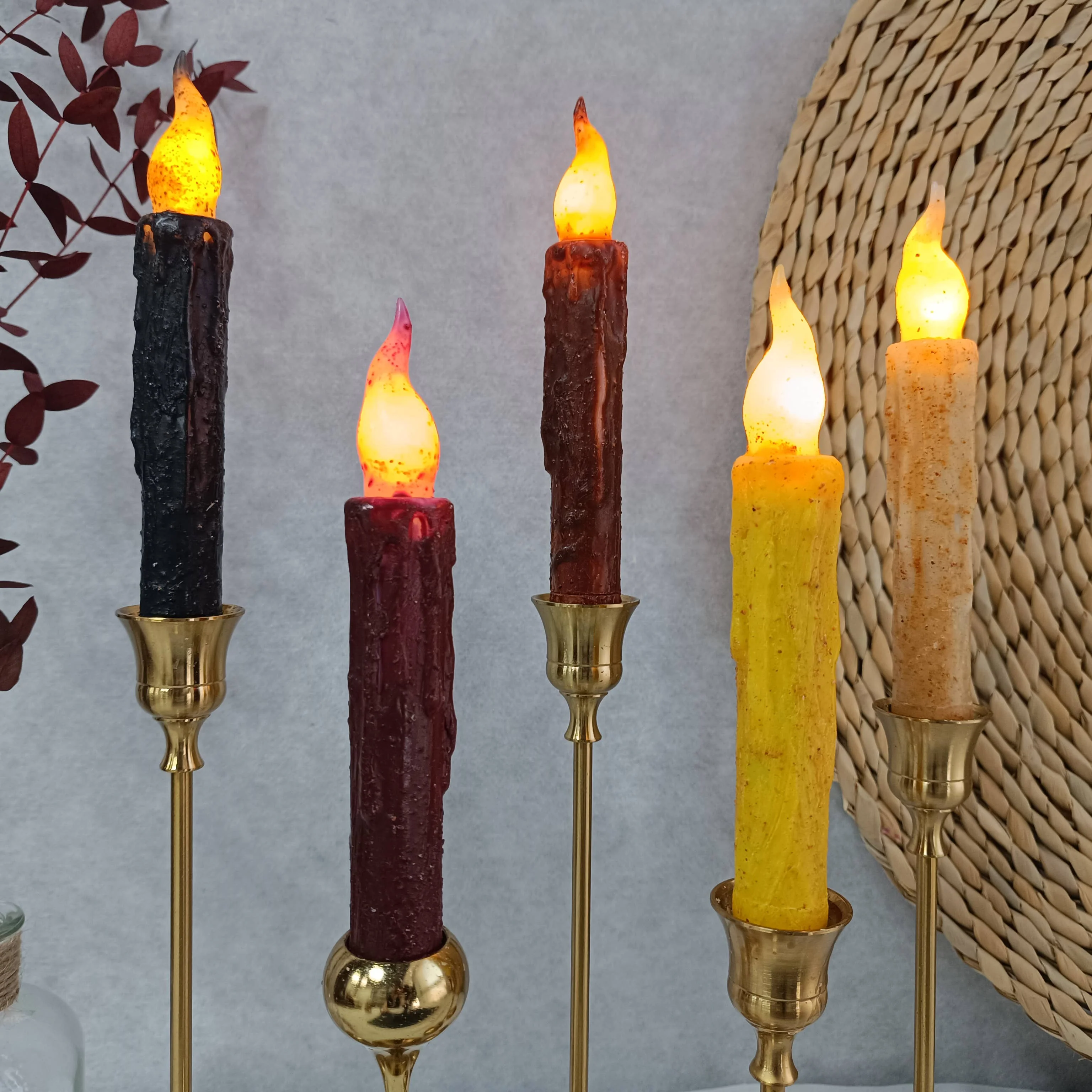 Real Wax Coated LED Taper Candles - 6 pack - Image 3