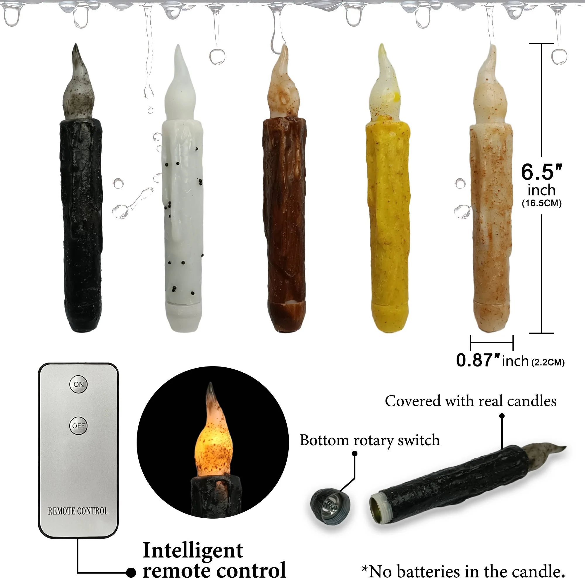 Real Wax Coated LED Taper Candles - 6 pack - Image 8