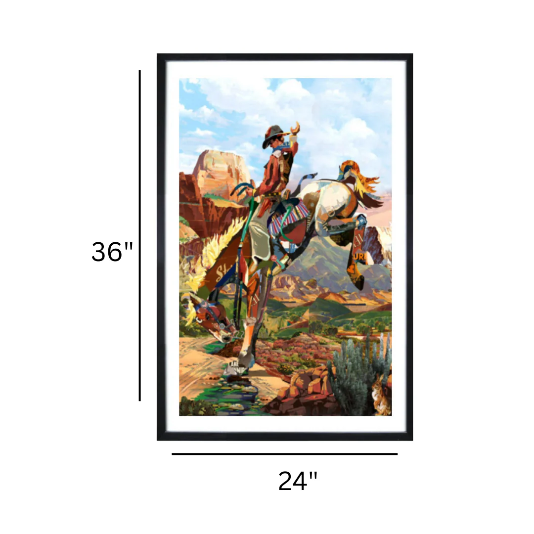 3D Collage Art | Cowboy on Bronc (36"x24") - Image 3