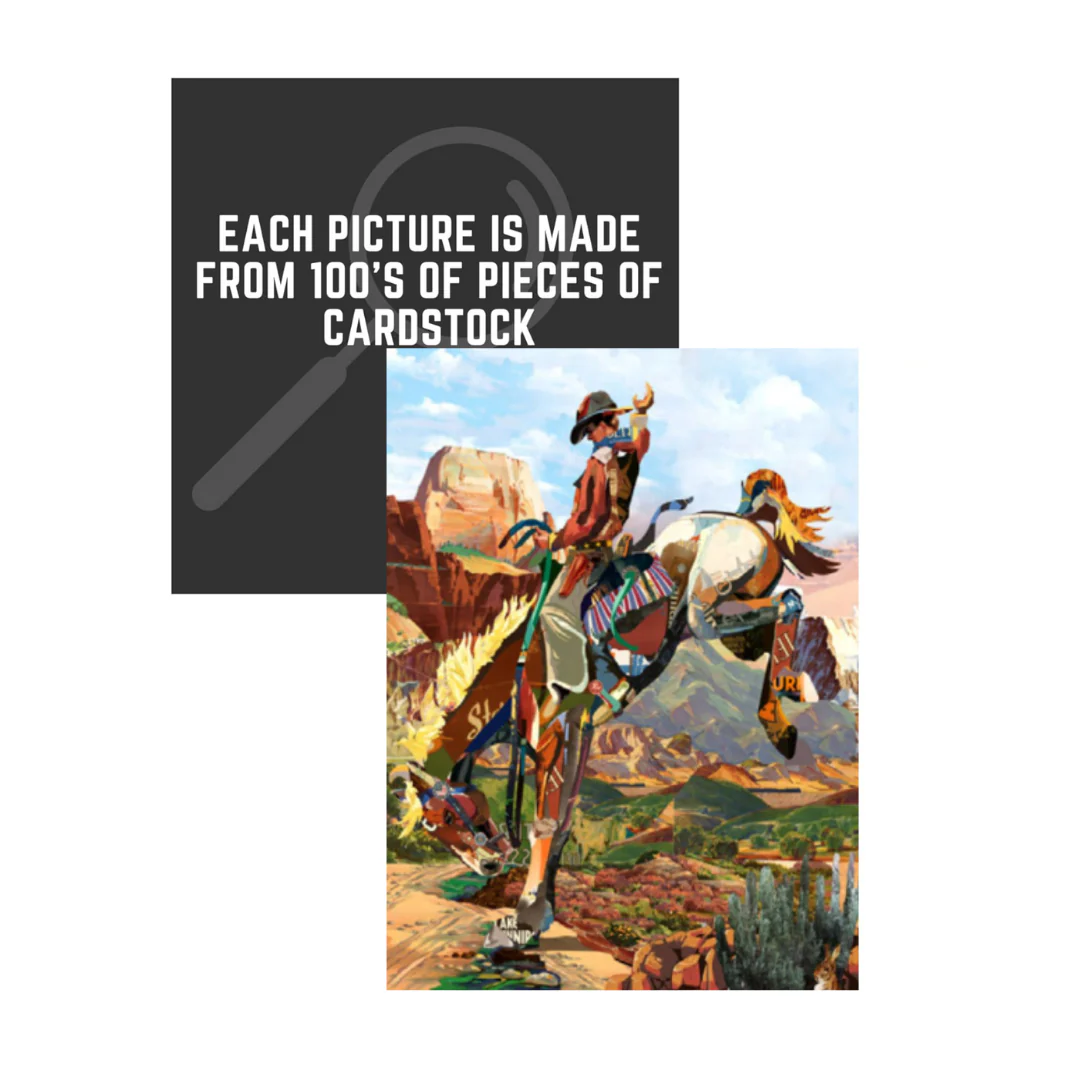 3D Collage Art | Cowboy on Bronc (36"x24") - Image 4